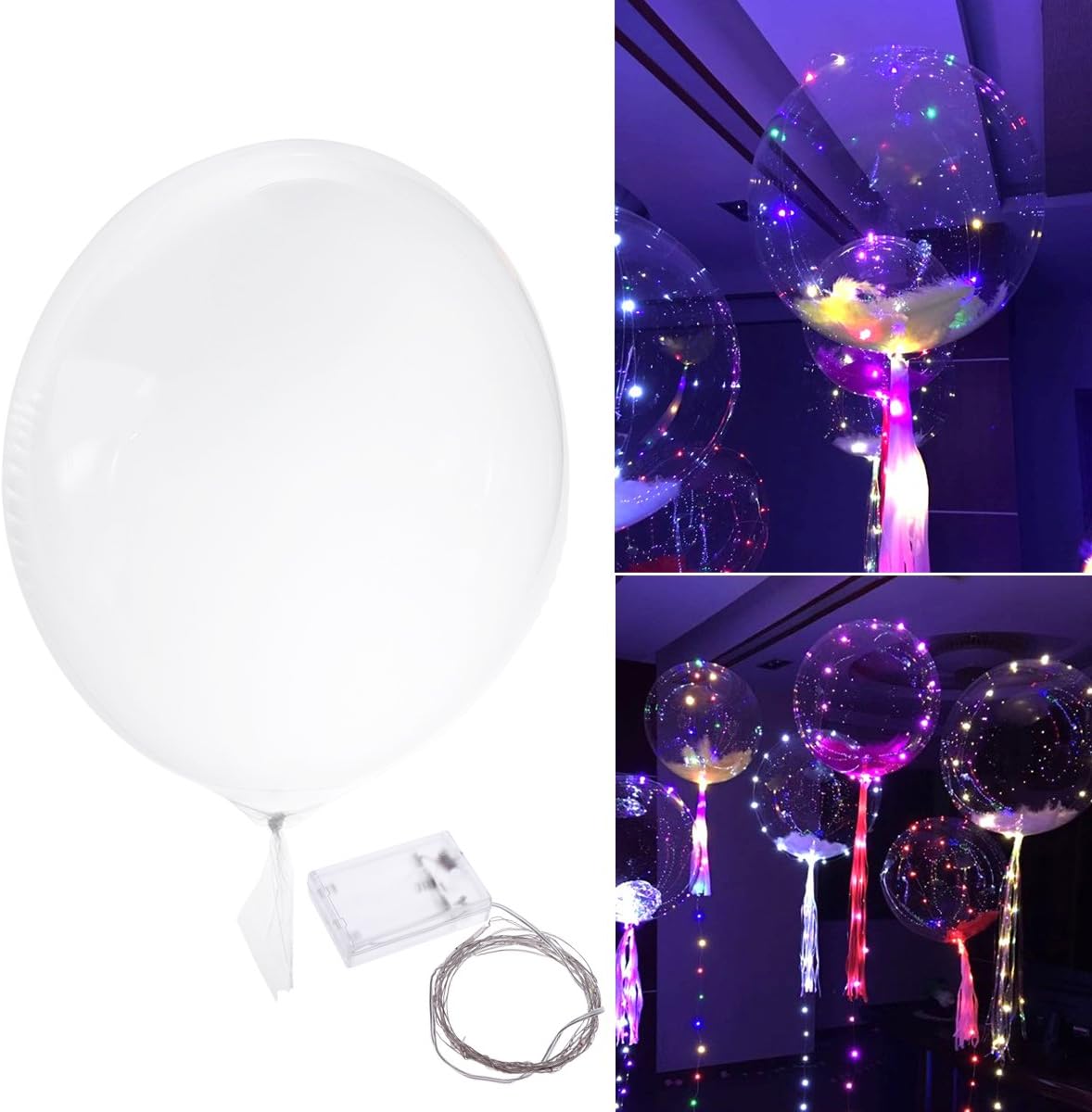 3 Meters LED Colorful Fairy Lights Light Up Balloon Helium Air Inflatable Balloon Transparent Glow Balloon Party Birthday Wedding Light Decor (12 Inch)