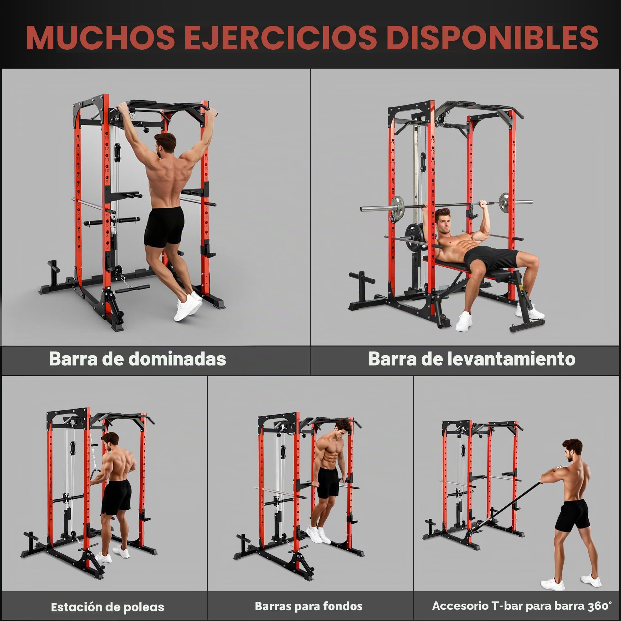 SPORTNOW Power Tower, estación de Fitness con estación de Cables, Soporte para Barras, Mancuernas y Barra de inmersión, Gimnasio Multifuncional de Acero, para Gimnasio en casa, 191x153x205 cm, Rojo y