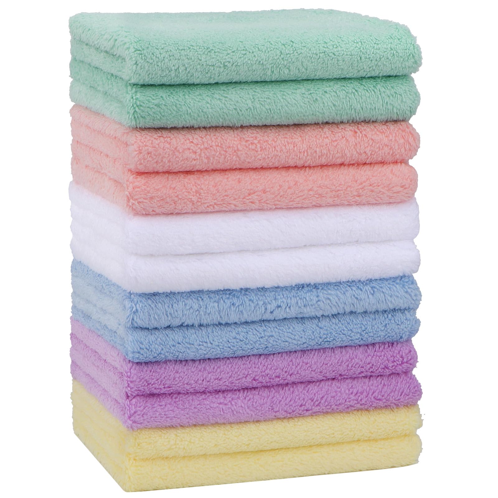 HOMEXCEL 12 Pack Coral Microfiber Baby Fleece Bath Towels 6.7" x 9" Extra Absorbent Soft Burp Cloth and Washing Cloths for Newborns-Infants and Toddlers