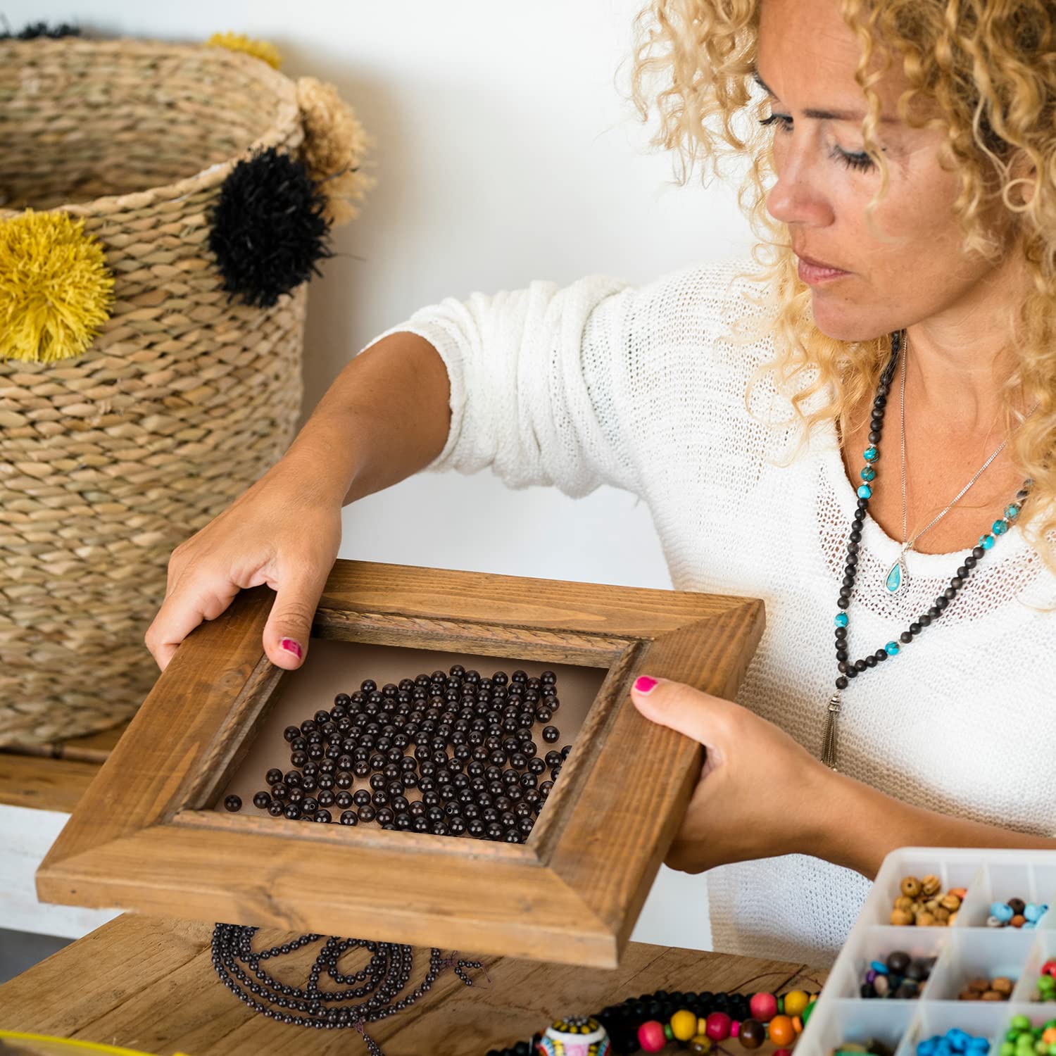 200 cuentas redondas de sándalo natural de 6 mm, hermosas cuentas espaciadoras pulidas hechas a mano para pulseras, joyería, madera de ébano (500 piezas) de 8 mm de diámetro