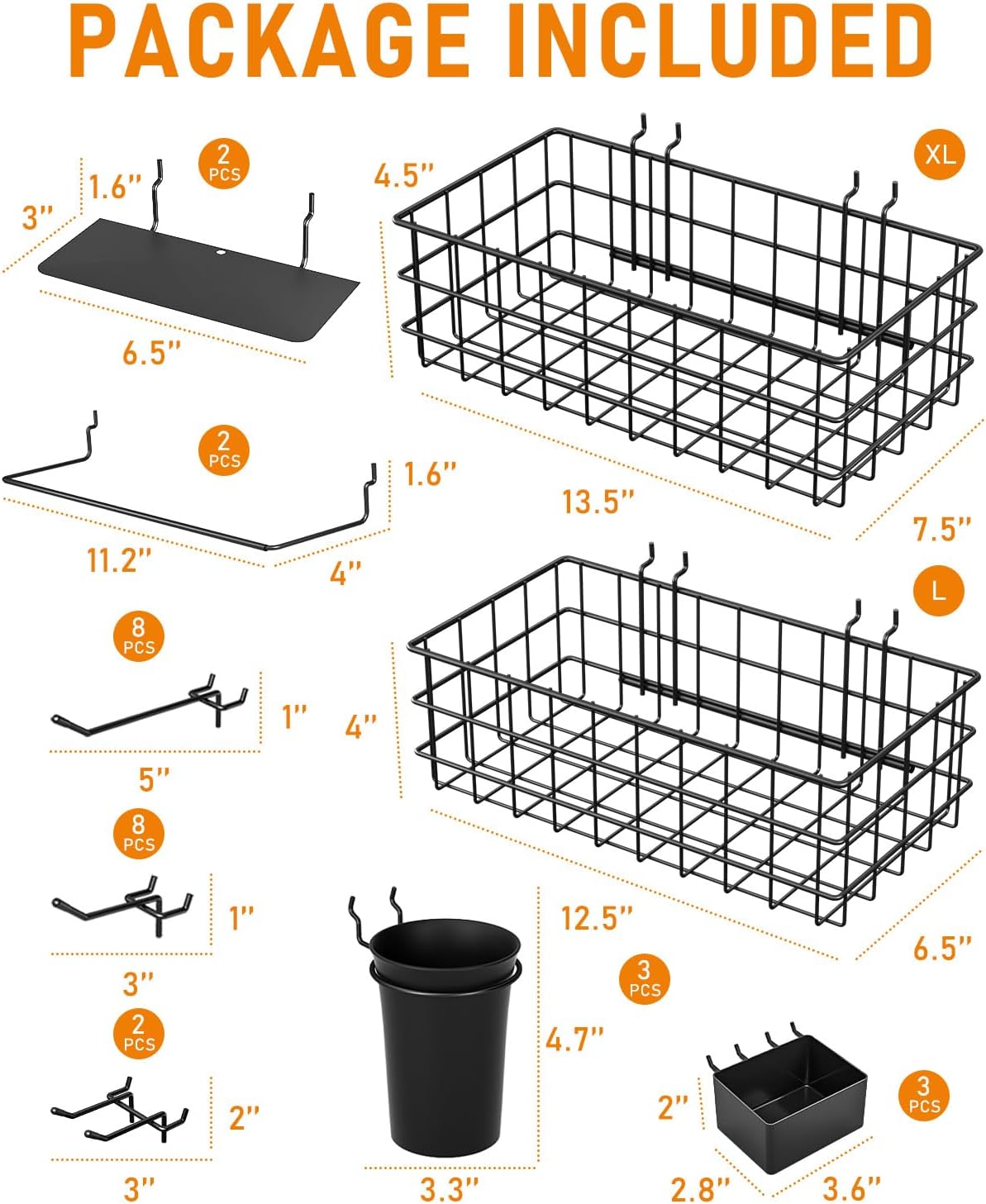 INCLY 30PCS Peg Board Organizer Accessories Kit, Pegboard Hooks Assortment with Bins, Cups, Wire Baskets and Paper Towel Holder for 1/8“ and 1/4” Pegboard Garage Workbench Craft Room Organizing Tools - Image 5