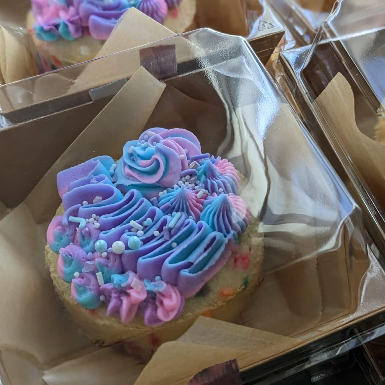 100 cajas cuadradas de papel kraft para tartas de 13,5 x 12,5 x 6 cm, con tapas transparentes de plástico, cajas de postre marrones para cupcakes, sándwiches, galletas