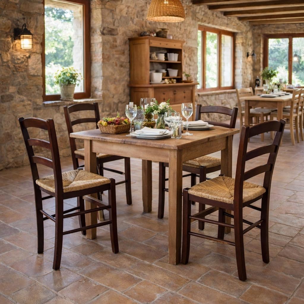 Set Sedie in Legno con Seduta in Paglia - Ampia, Compatta, Schienale Alto, Robusta, Paesana, Rustica, per Cucina, Agriturismo, Ristorante, Soggiorno - 45×45×88 CM (2, Noce)