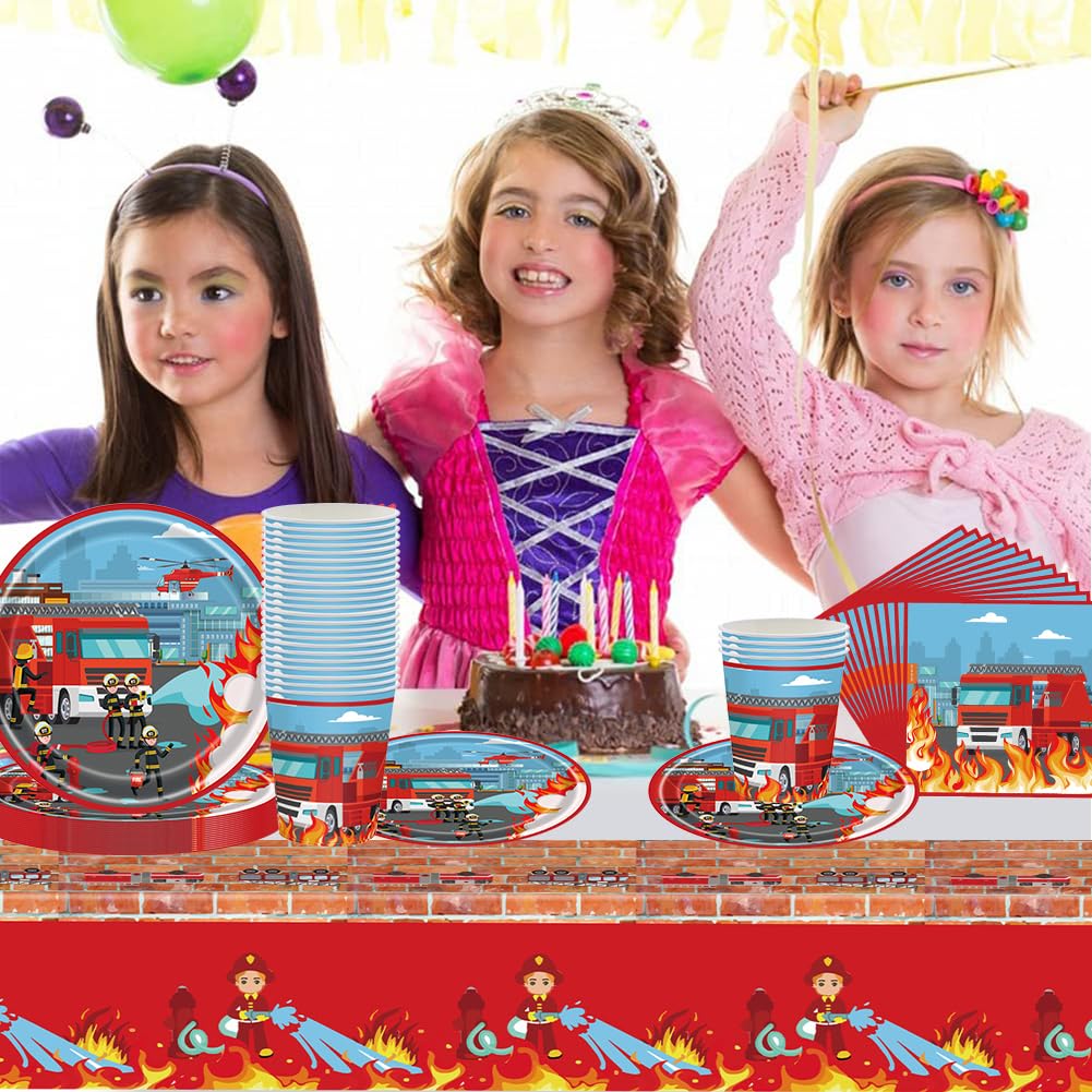 Stoviglie Per Feste A Tema Pompiere - Set 40 Pezzi Per 20 Ospiti, Compleanno Bambini