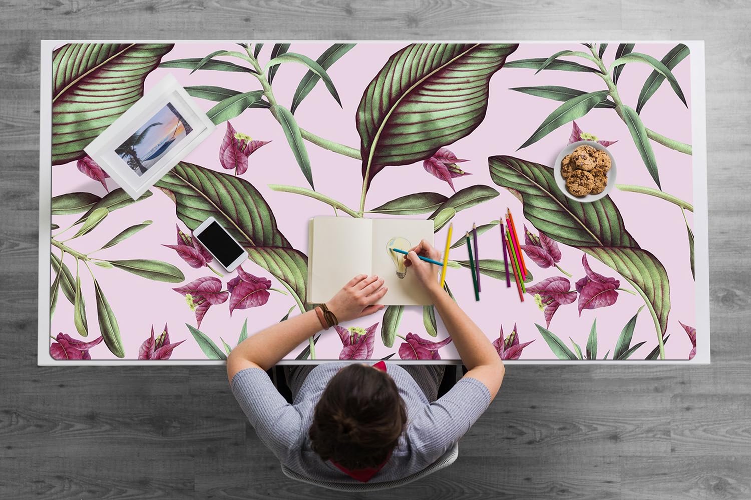Sottomano da Scrivania 120x60 cm Impermeabile in Vinile PVC Protezione e Decorazione Facile da Pulire Superficie Protettiva per Ufficio e Casa Antiscivolo - Fiori rosa