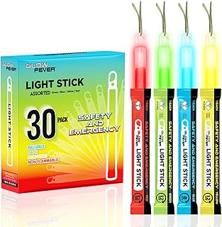 Glow Fever Emergency Safety Military Grade 6'' Lightsticks, Light Up Ultra Bright Glow Sticks with 12 Hours Duration. for Hiking Party Camping Blackouts Hurricane Shelter Survival Kit (Mixed, 30PCS)