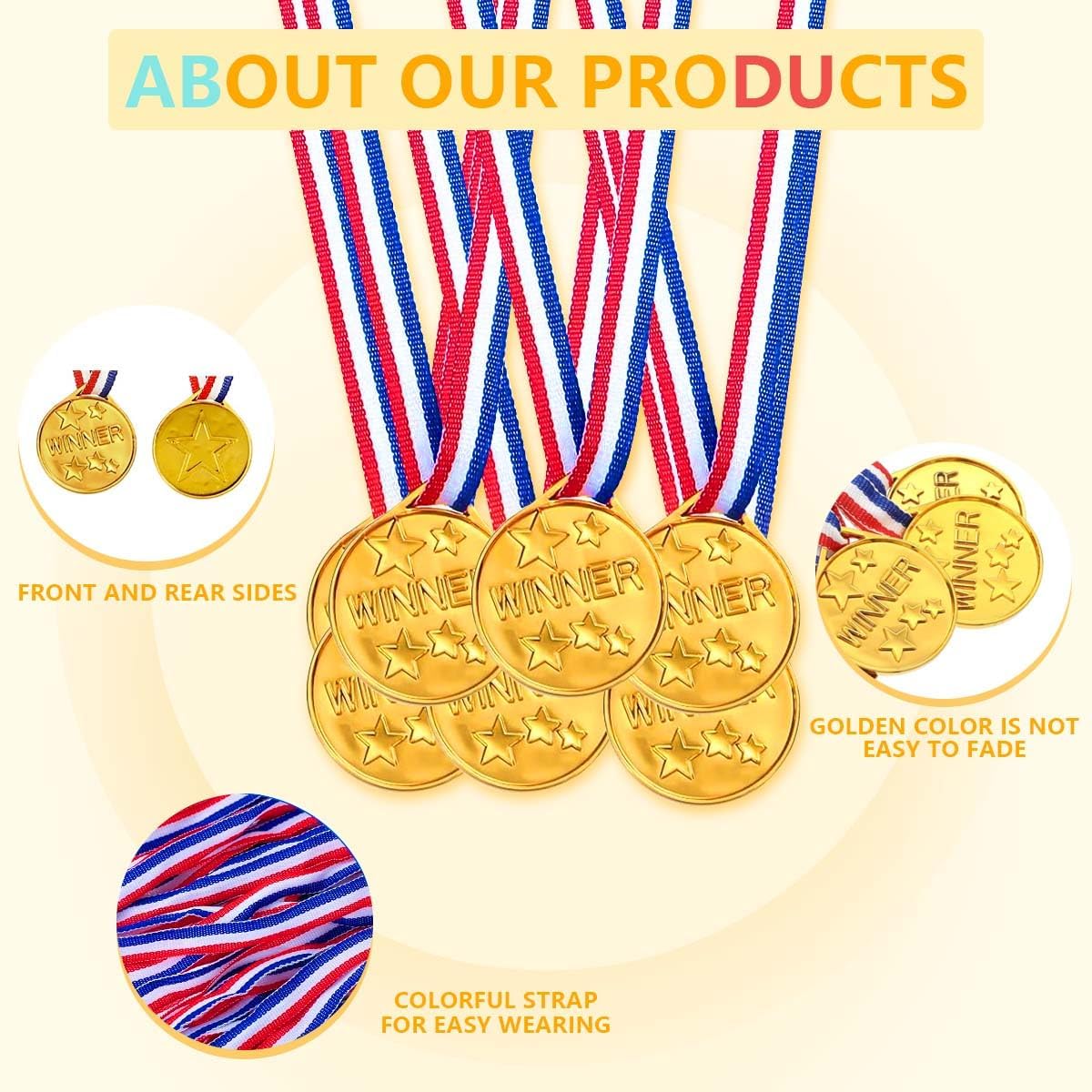 KISEER 40 Pieces Plastic Gold Winner Award Medals Bulk for Sports, Games Competitions, Party Favors and Decorations