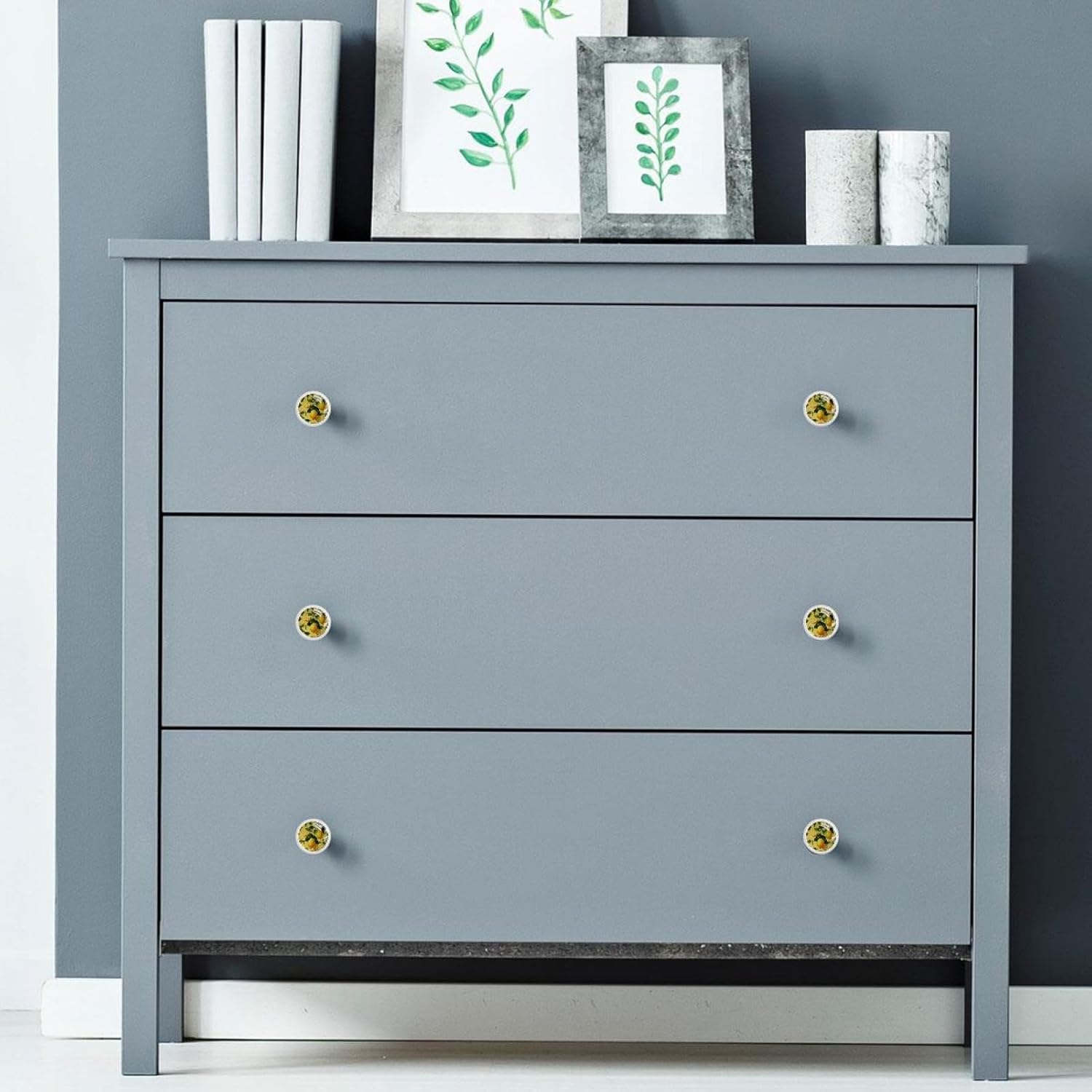 Black & Fruit Yellow Lemon Pattern Farmhouse Cabinet Knobs, Rustic Drawer Pulls with Long & Short Screws for Kitchen Bathroom Dresser Wardrobe