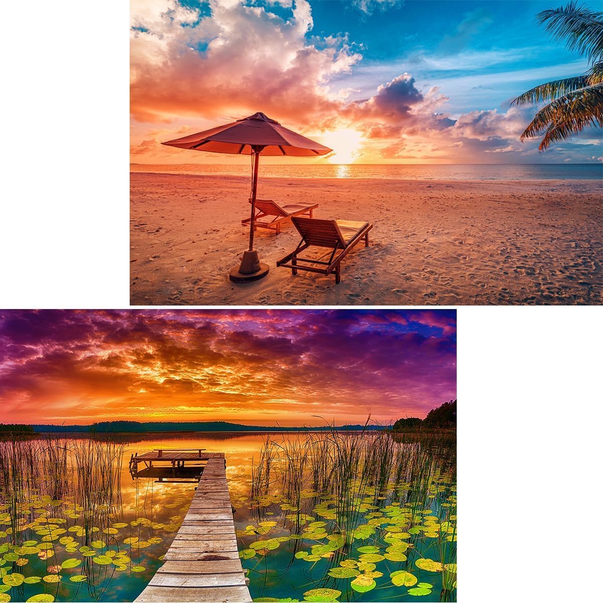 Jigsaw Puzzles 2 Pack 1000 Pieces Puzzles for Adults - Hawaii Beach & Lake at Sunset Nature Landscape Impossible Challenging Puzzles for Home Decor Birthday Party Gifts