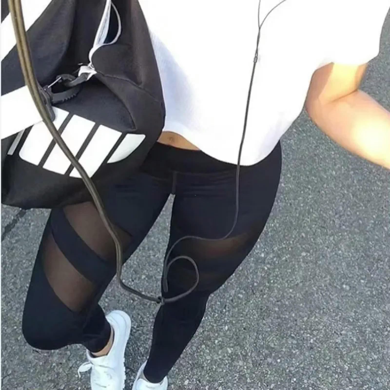 Leggins Deportivos Mujer Mujeres Mesh Patchwork Sport Leggings De Cintura Alta Pantalones Sports Sports para Mujeres Yoga De Gimnasio-x Malla Negra-Metro