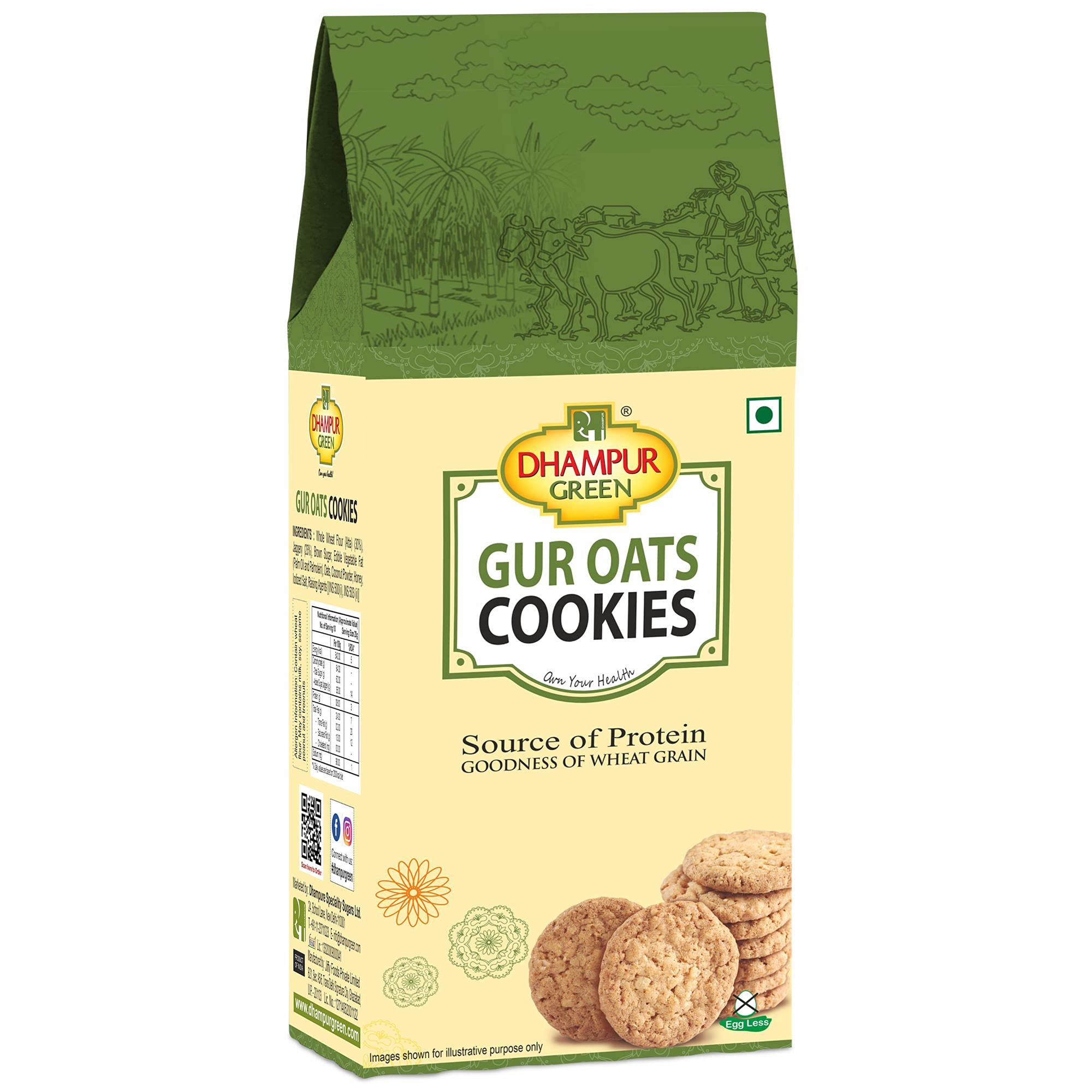 Dhampurgreen Jaggery Gur Oats Cookies Biscuit, 200G | Gur Gud Bakery Cookies Biscuit, Healthy Snacks (B09HXW6H4B) Amazon Price History, Amazon Price Tracker