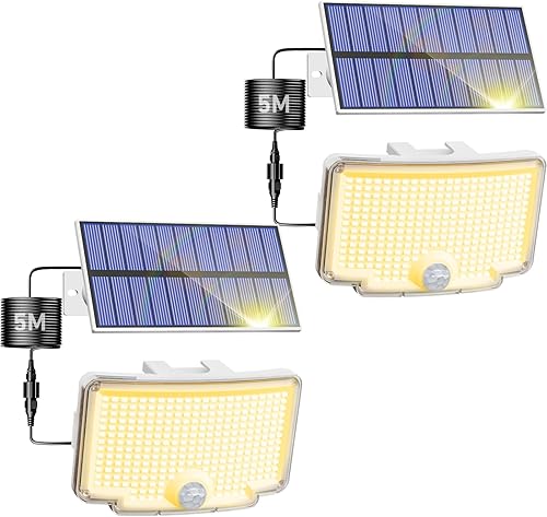 Miniatura 13 de Peasur Paquete de 2 luces solares con sensor de movimiento para exteriores, 318 luces LED solares de seguridad con 3 modos, luces de inundación