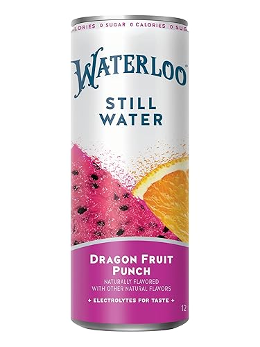 Miniatura 3 de Waterloo Still Water, ponche de fruta del dragón  Agua purificada con sabor natural  Latas de 12 onzas líquidas (paquete de 12)  Cero calorías  Cero