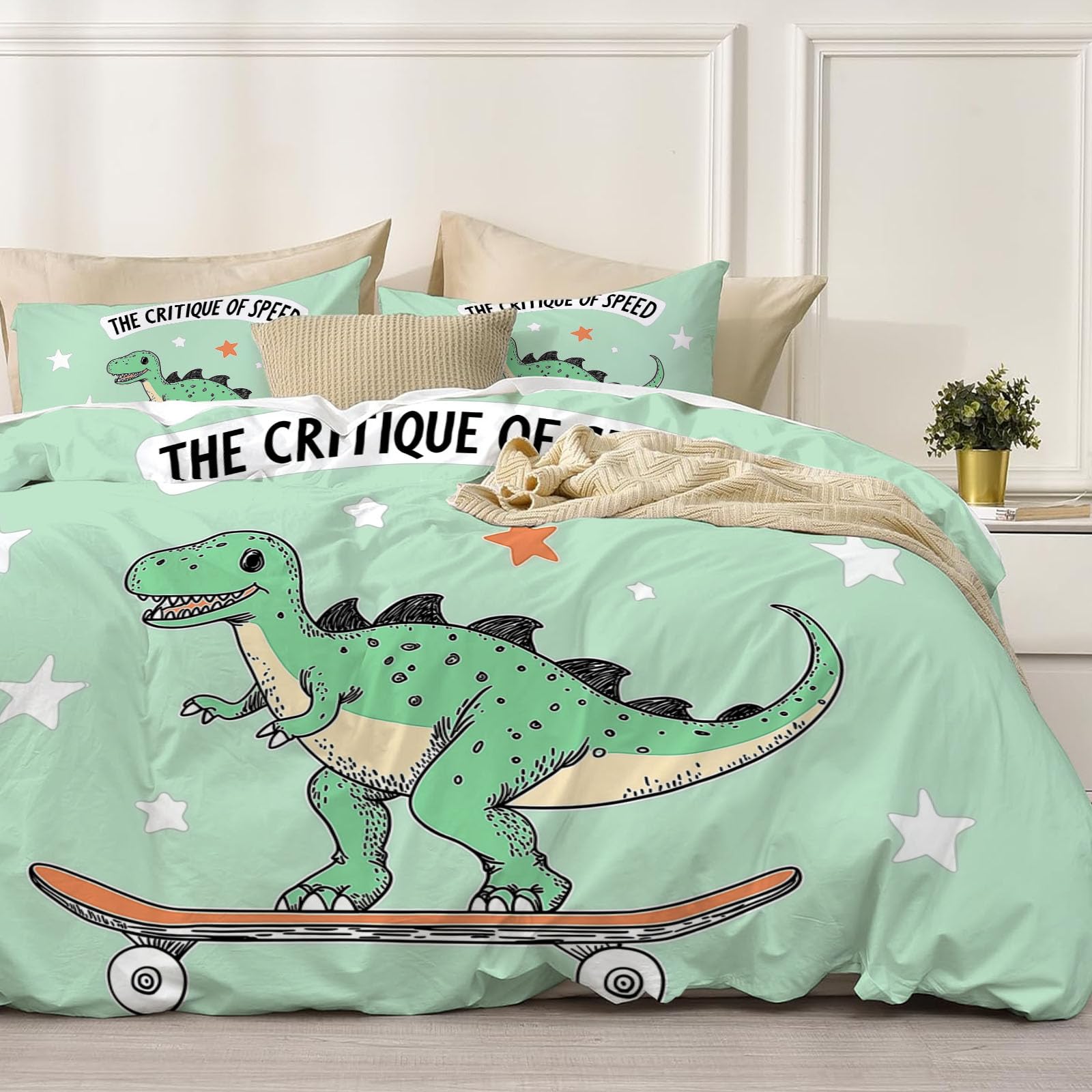Housse de Couette 140x200 Dinosaure anti-plis en microfibre douce pour lit enfant