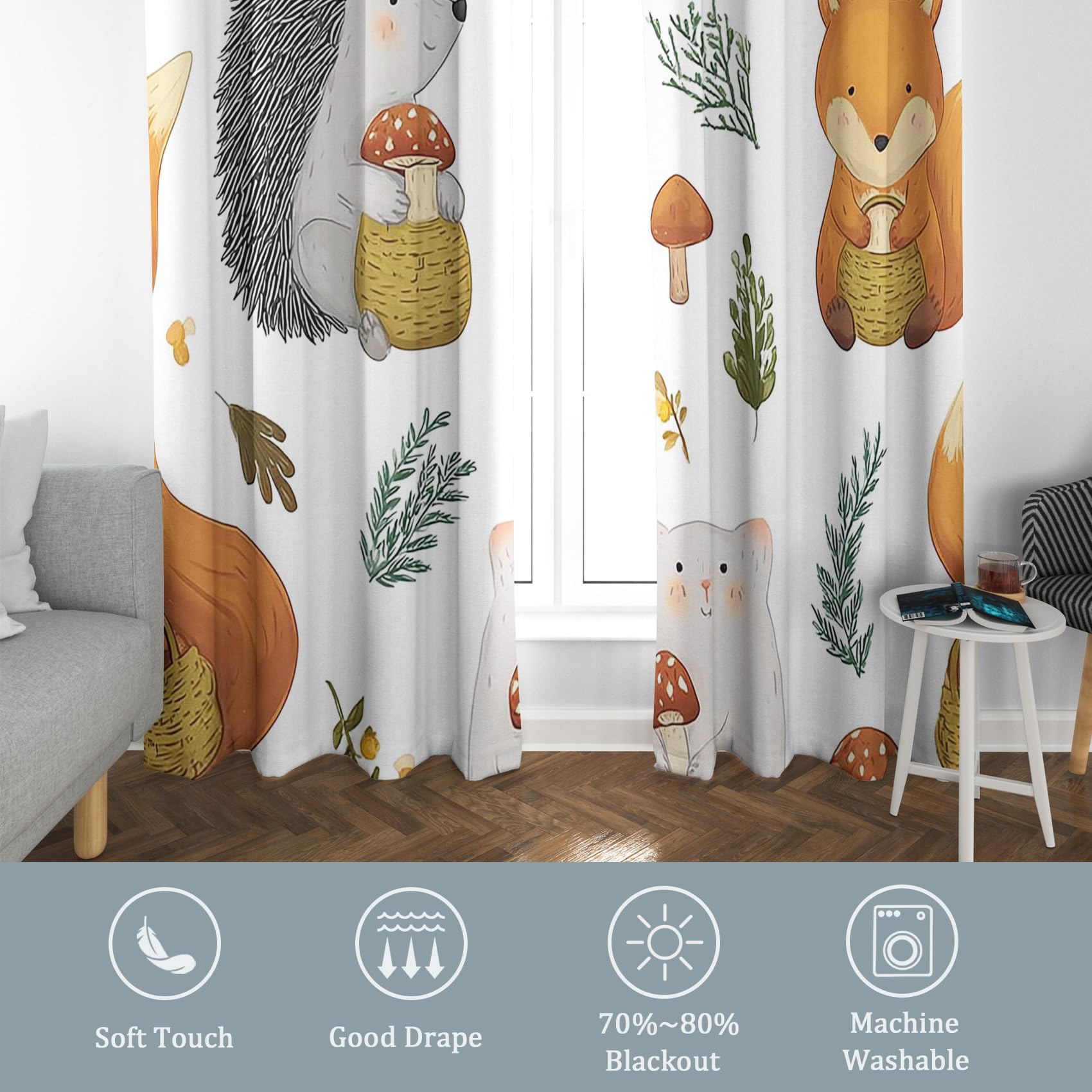 Générique Rideau Occultant Animal Dessin Animé Mignon, Lot de 2 Rideaux Occultant Thermique Isolant à Oeillets, Motif Enfant Animaux de la Forêt, Decoration Chambre Salon Fenetre, 110 L x 215 H Fz12-C