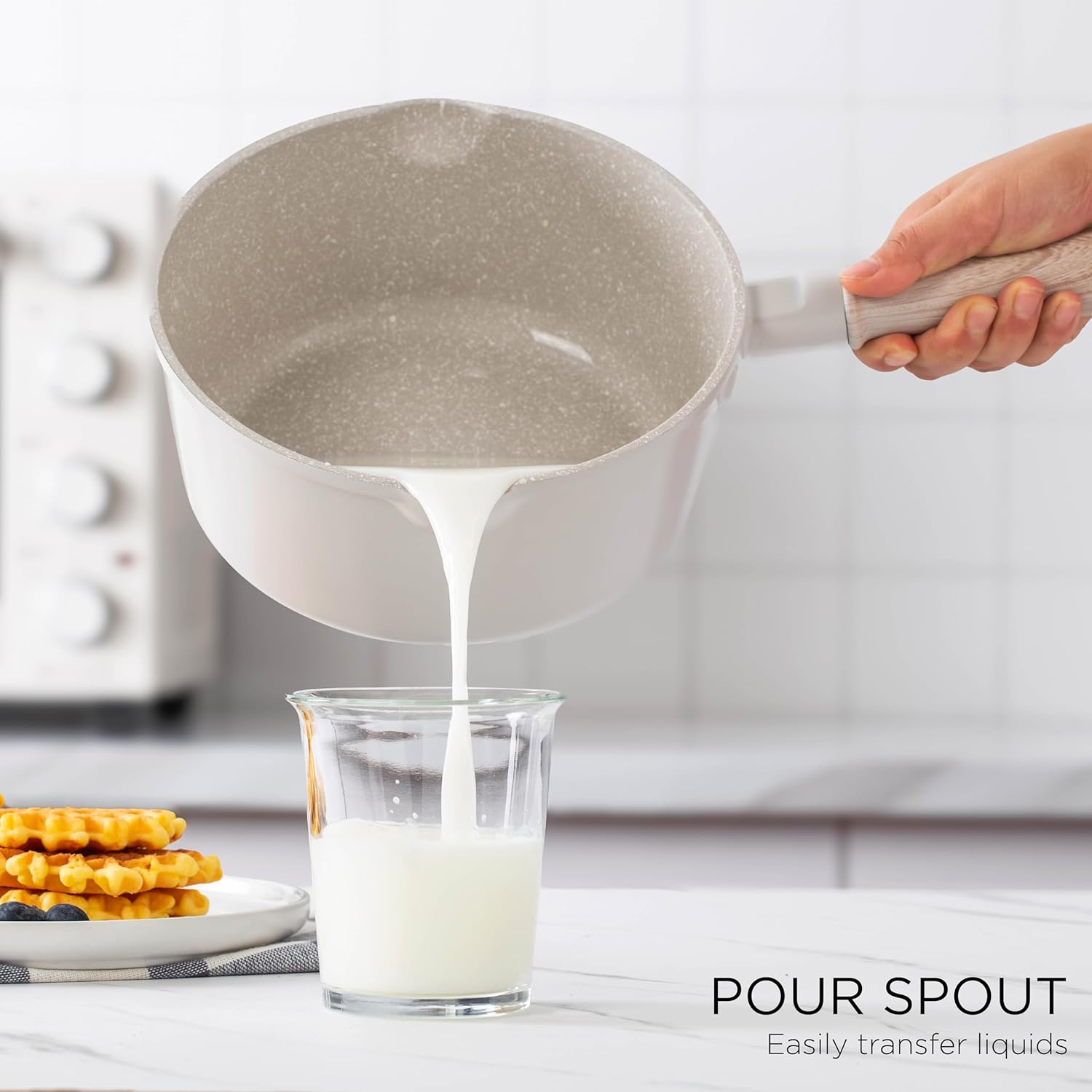 Country Kitchen Non-Stick Cast Aluminum Cookware Set - Durable Kitchen Cookware for Everyday Cooking, Cream Round Handle, 11 Pc.