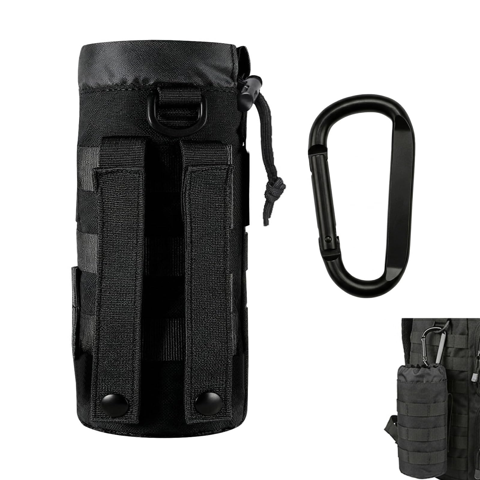 Tactical Water Bottle Pouch with Keychain, Adjustable Hydration Bag Carrier for Backpack or Gym, Versatile Bottle Holder for Camping, Hiking and Workout, Black-image-24