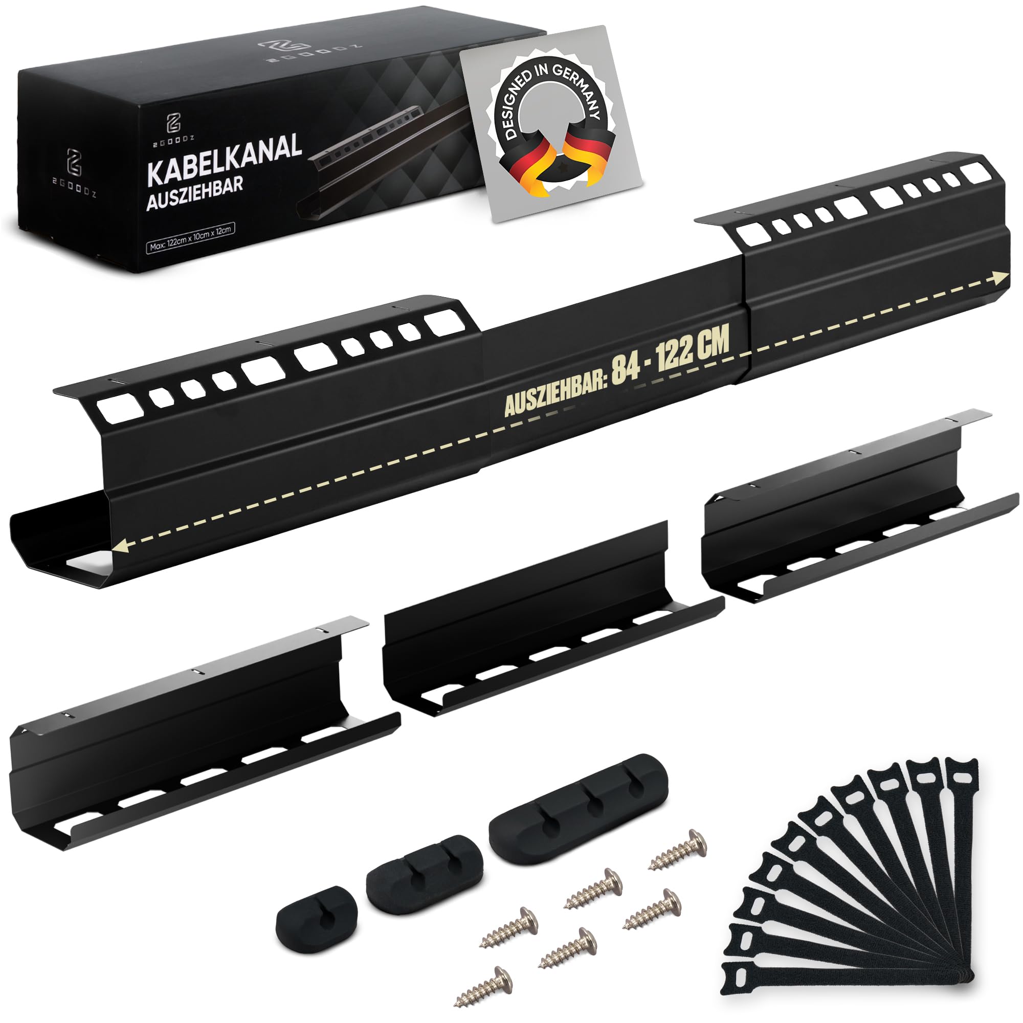 2GOODz Kabelkanal für Schreibtische 84-122 cm ausziehbare Kabelhalterung legierter Stahl