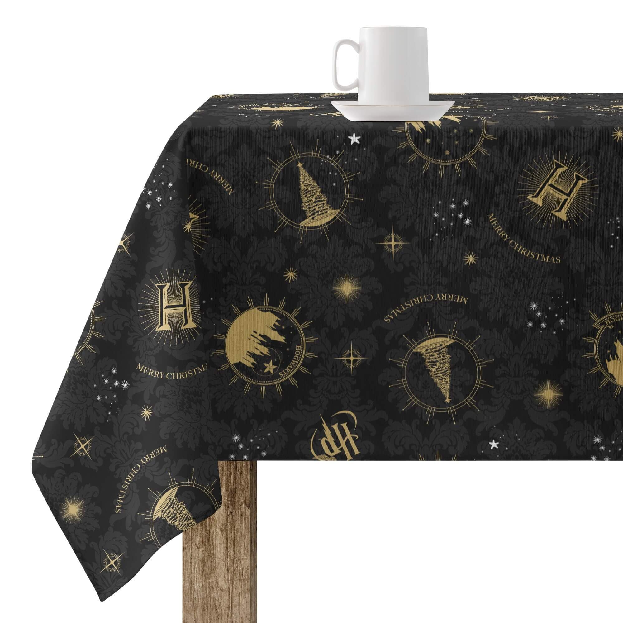 Nappe resinée antimanchas Hogwarts Christmas Black rectangulaire pour table festive