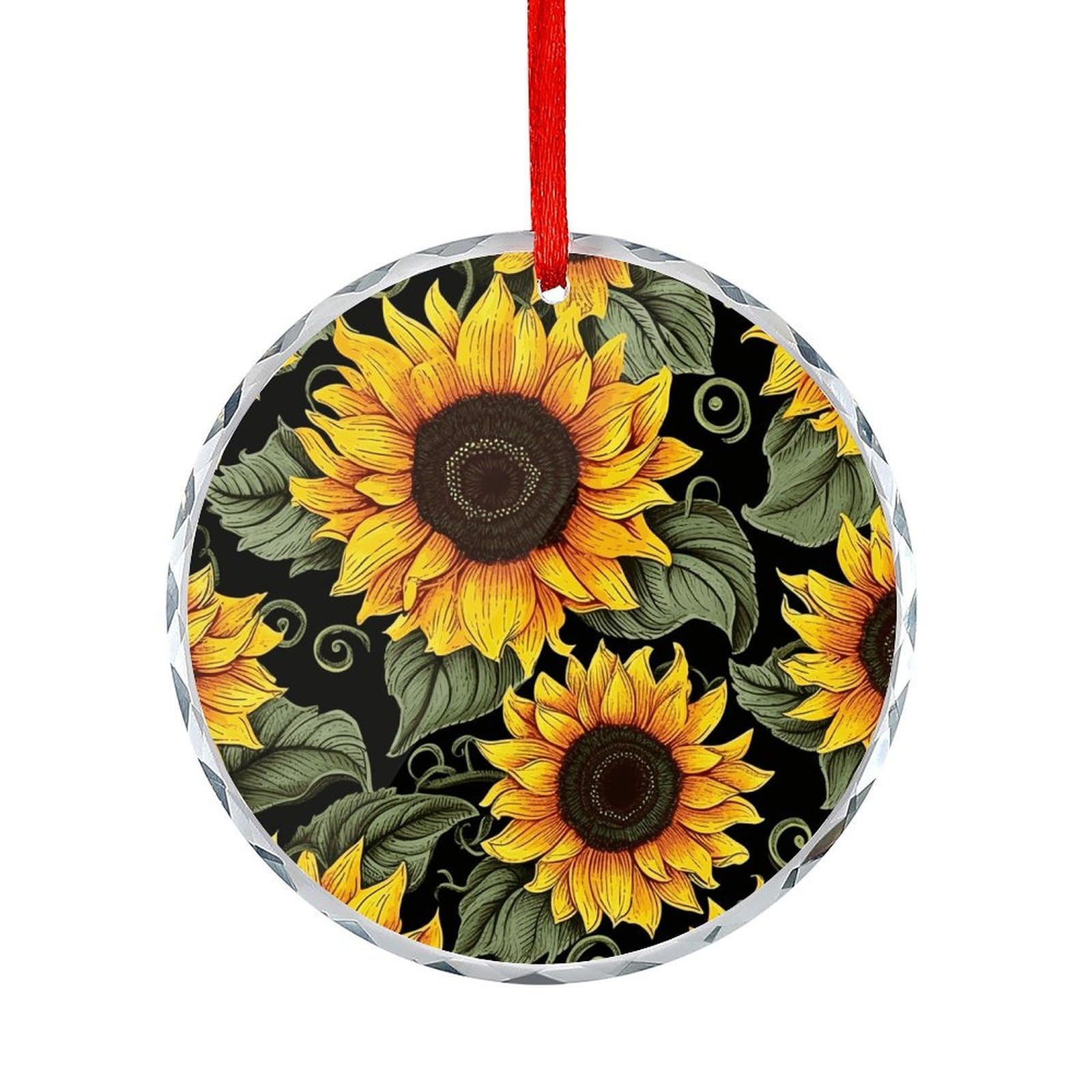 Fodpand Women's Style Floral Sunflower Round Glass Ornament Keepsake Gift Exchange Ideas Car Decor,Christmas Ornaments For Tree Window Garden Ornaments