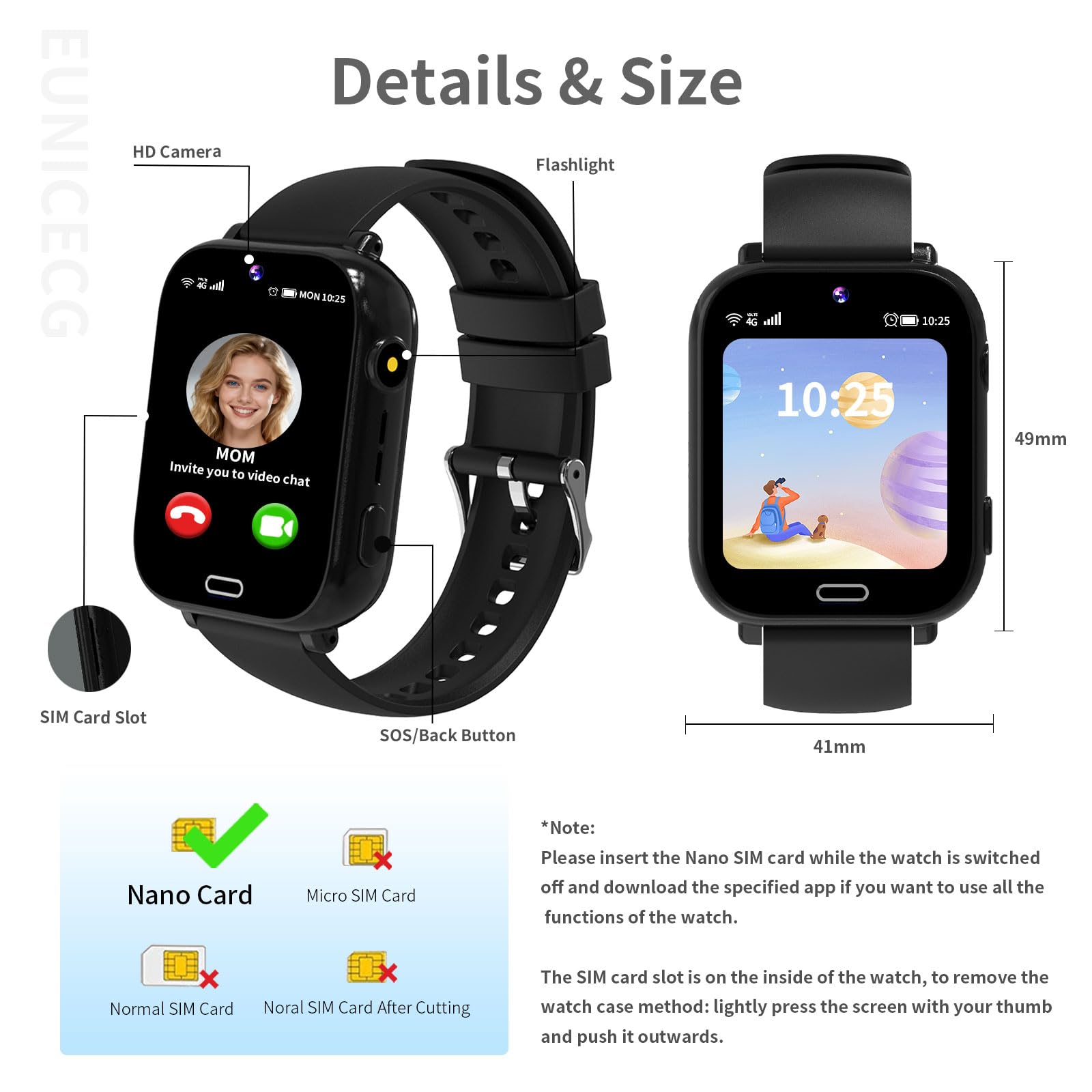 4G Smartwatch dla Dzieci z GPS Lokalizować Połączenie Wideo Telefony Model Klasy Czat Głosowy Gry Budzik SOS Kalkulator - Zegarek dla Dziecka Chłopców Dziewcząt Urodziny Prezenty