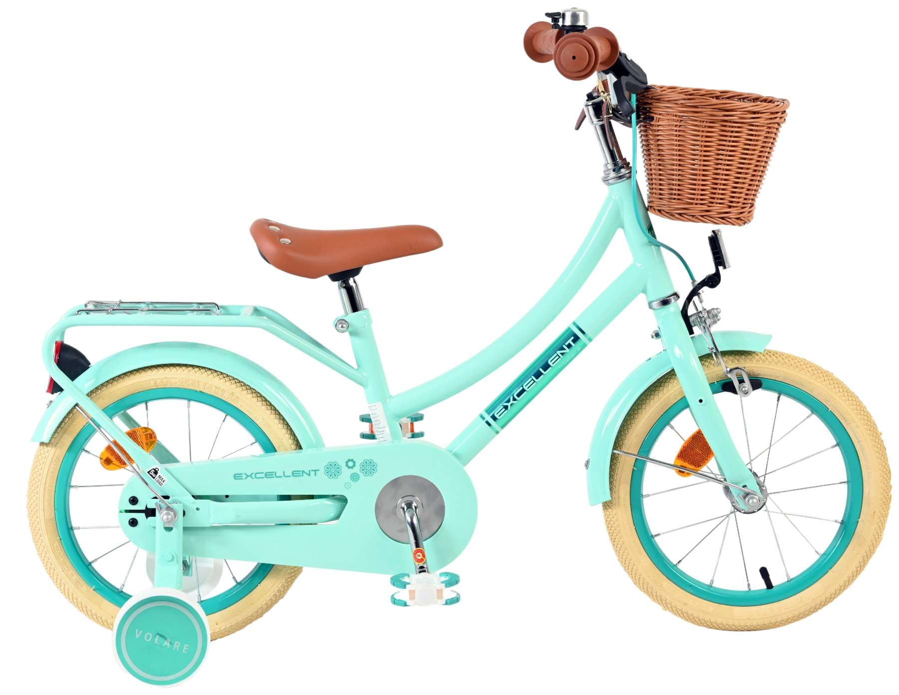 Vélo enfant vert Volare Excellent 14 pouces avec finitions soignées et panier robuste - 8
