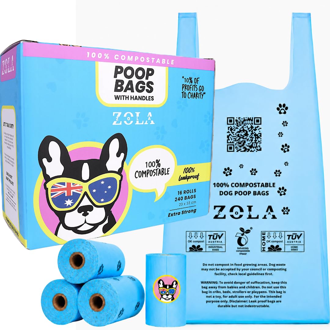 Dog Poo Bags Biodegradable Tie Handles, Extra Strong & Compostable Cornstarch Poop Bags for Dogs, 240 Dog Waste Bags, Plastic-Free, Heavy Duty Eco Poo Bags