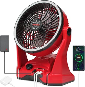 vokoroad Cordless Fan Compatible with Milwaukee 18V Battery, 10" Portable Cordless Camping Rechargeable Fan, Variable Speed Outdoor Jobsite Fans with Hook for Jobsite, Camp, TentBattery No Included