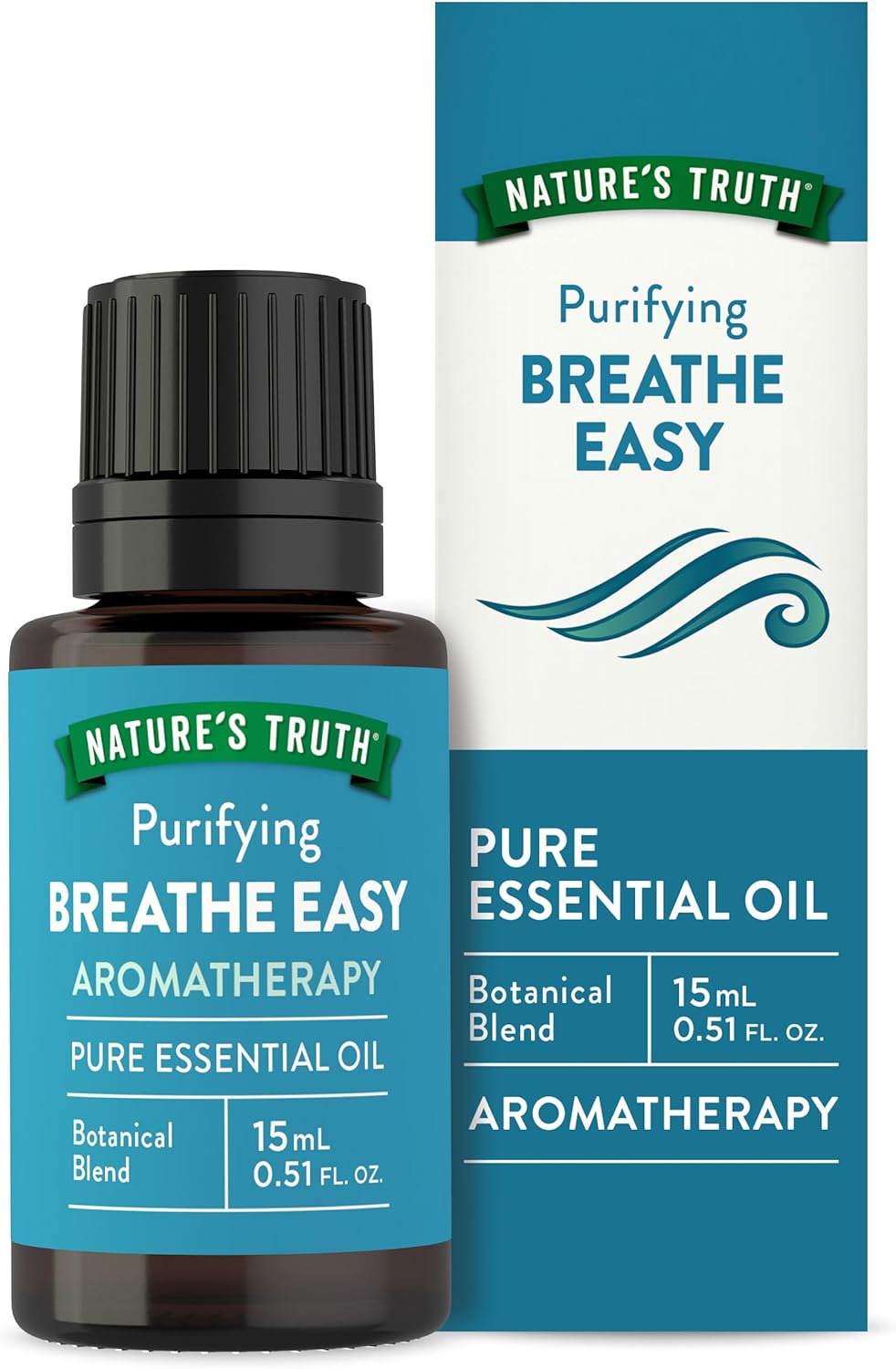 Nature’s Truth Breathe Easy Essential Oil Blend | 15 mL | with Eucalyptus, Peppermint, Lemon, and Tea Tree Oils | for Aromatherapy | Pure Plant Based, Non-GMO & Gluten Free