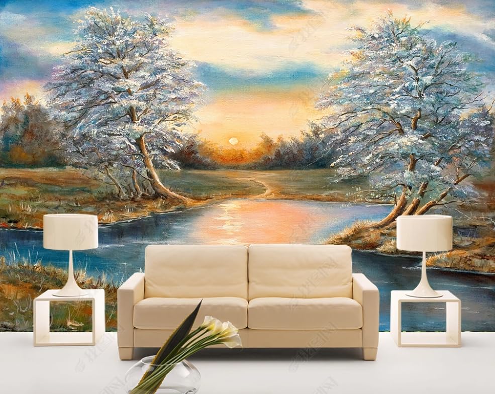 Papier peint intissé paysages d'hiver géant pour salon et chambre de 350x256 cm