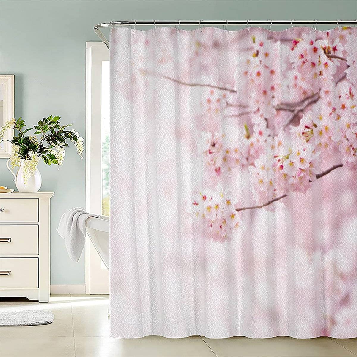 Tenda da doccia 240 x 200 cm, rosa Sakura, antimuffa, impermeabile, extra lunga, con 12 anelli per tenda da doccia, motivo floreale 3D, per bagno e bagno
