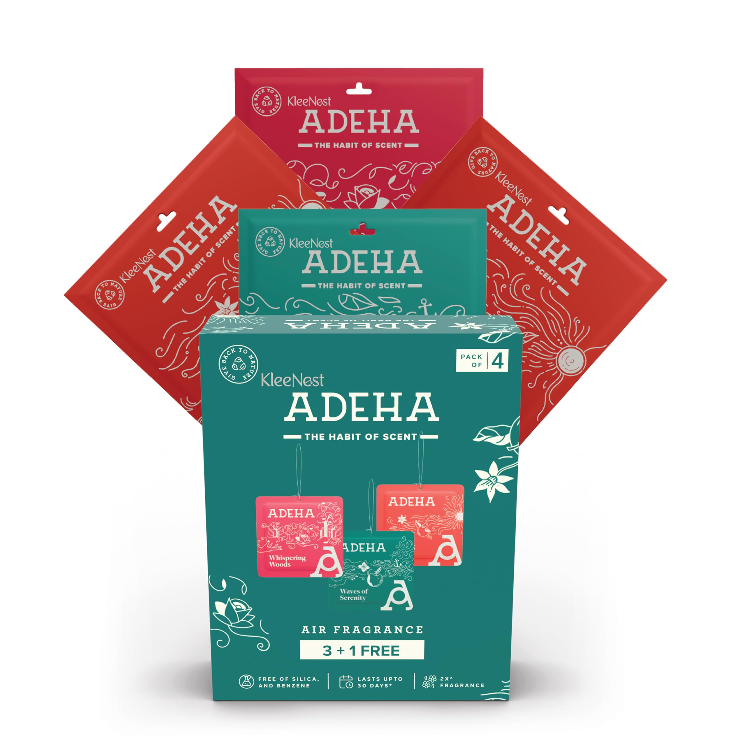 Adeha Air Freshener Pocket Mixed Fragrances- Buy 3 Get 1 (20g*4)| Fragrance lasts upto 30 days| Toilet, Bathroom, Car Freshener| Benzene & Silica Free (Assorted (Buy 3 Get 1) Fragrance Pocket)-image-27