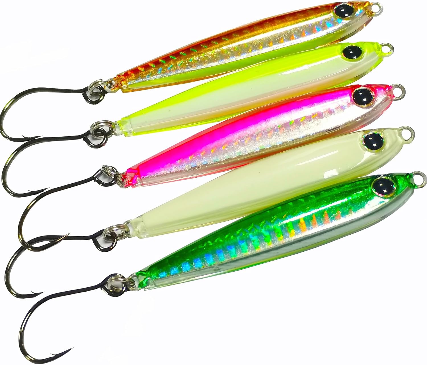 Kmucutie 5 Pieces Epoxy Resin Fishing Jig Lure Great for Inshore and Offshore Game Fish,Artificial Lures for Grouper,Dogtooth,Bass Salmon