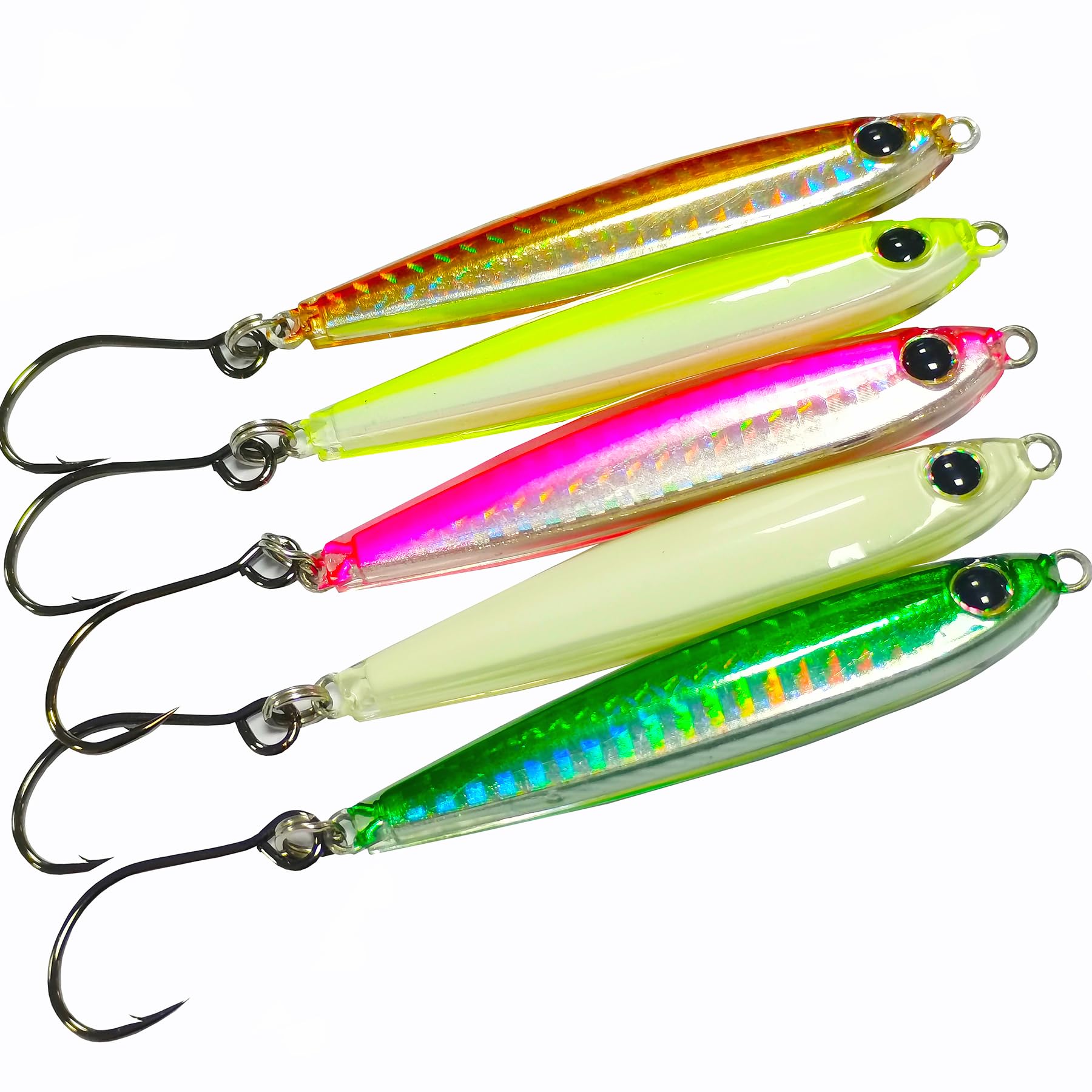Kmucutie 5 Pieces Epoxy Resin Fishing Jig Lure Great for Inshore and Offshore Game Fish,Artificial Lures for Grouper,Dogtooth,Bass Salmon