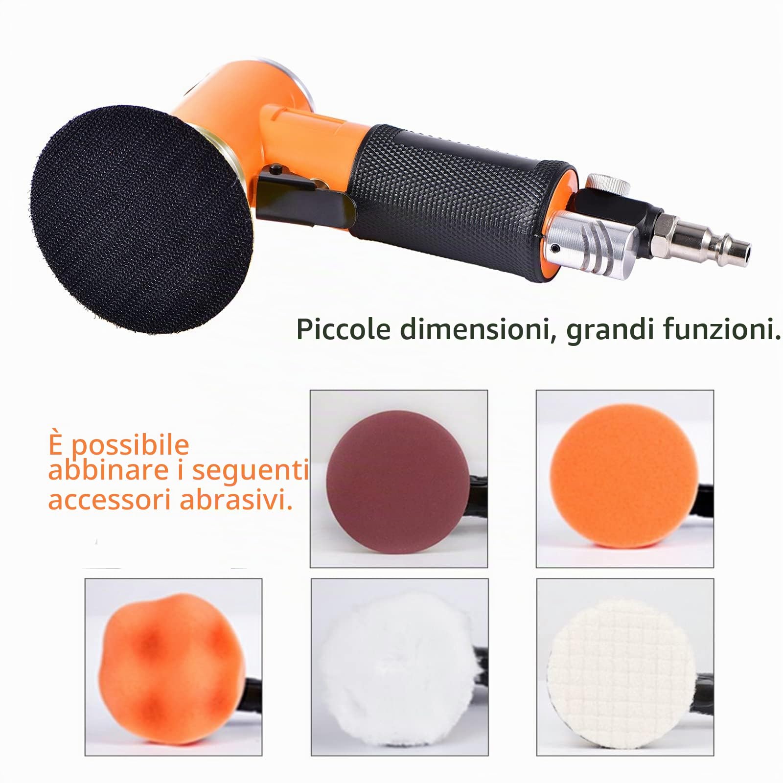 Smerigliatrice orbitale ad aria compressa, 75 mm, 50 mm, mini smerigliatrice angolare per auto, mobili, legno (arancione)