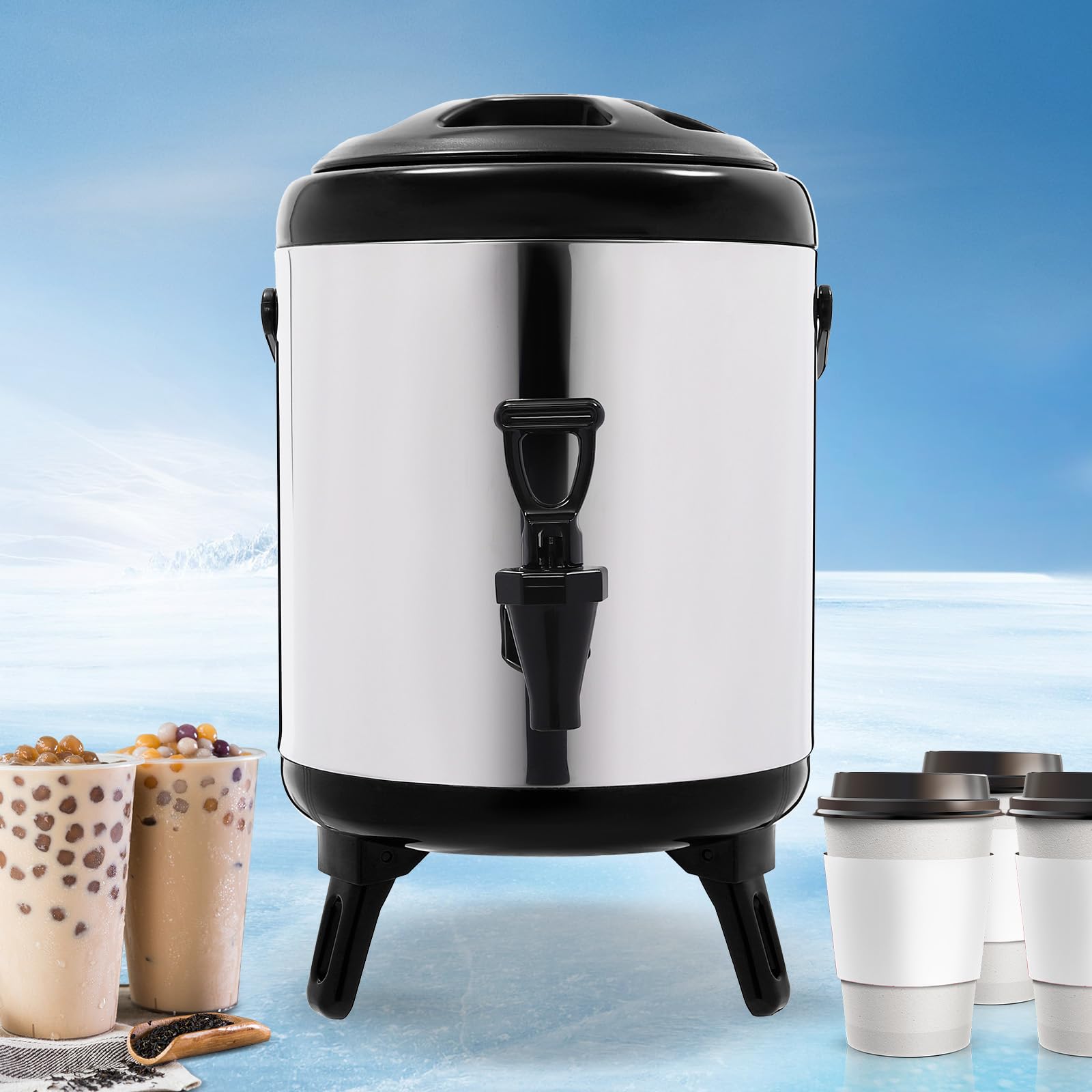 Dispensador de bebidas aislado de acero inoxidable con grifo, urna de catering para agua caliente, jugo, café, té, cubo térmico para fiestas