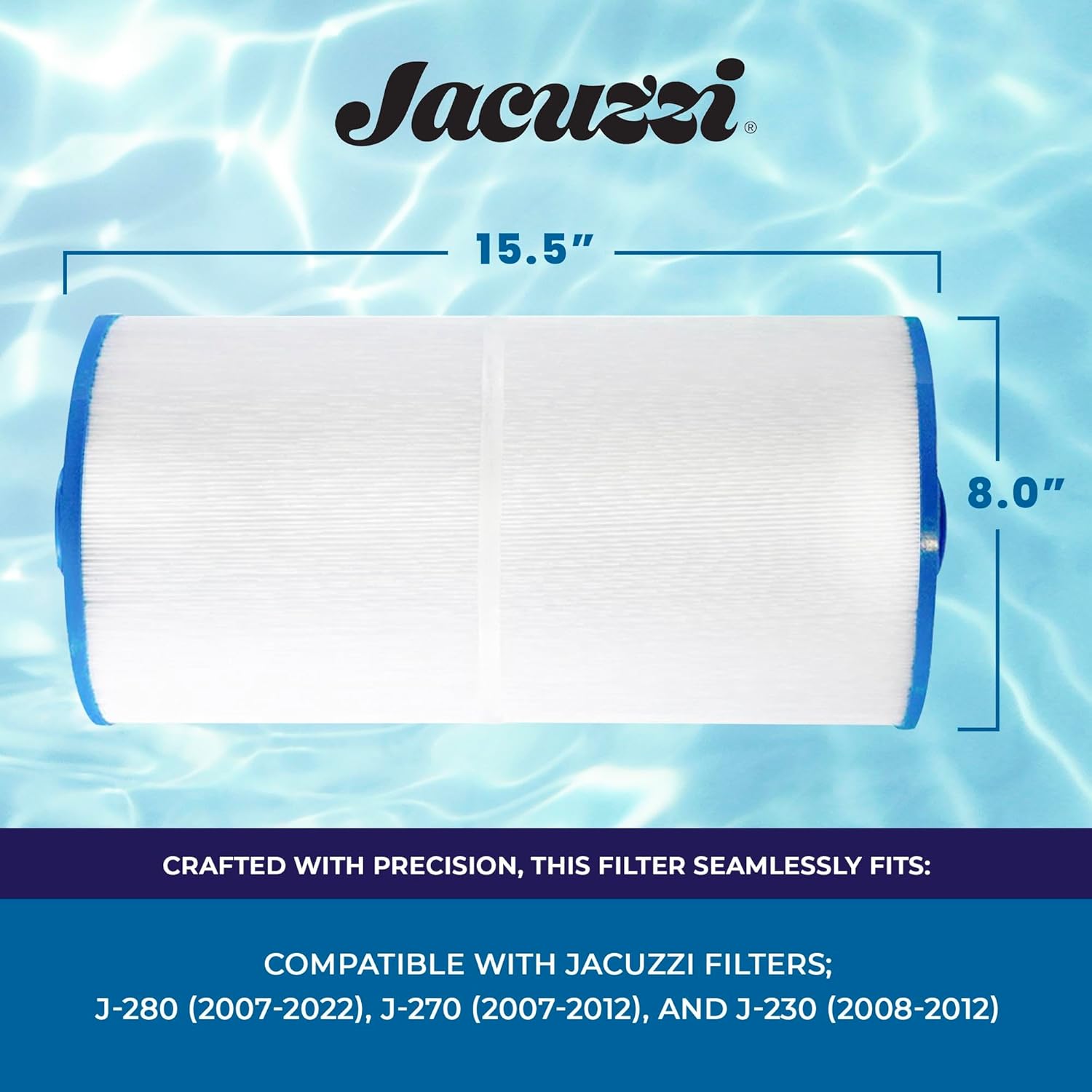 Jacuzzi ProClear 95 Sq Ft Rinseable Pleated Polyester Media, Replacement Spa Filter 2540-381J, Fits 2007+ J-200 Hot Tubs, HydroFilter Threaded Bottom Handle, Clean Spa Water, Easy Install Maintenance
