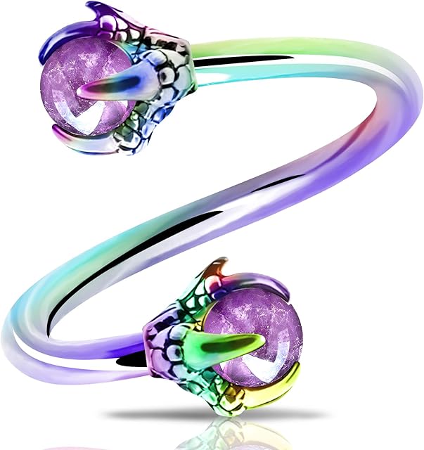 OUFER Twist Helix Earring 316L Stainless Steel Dragon Claw with Opalite Center 16G Twist Lip Labret Belly Bars Cartilage Earring Piercing Jewellery