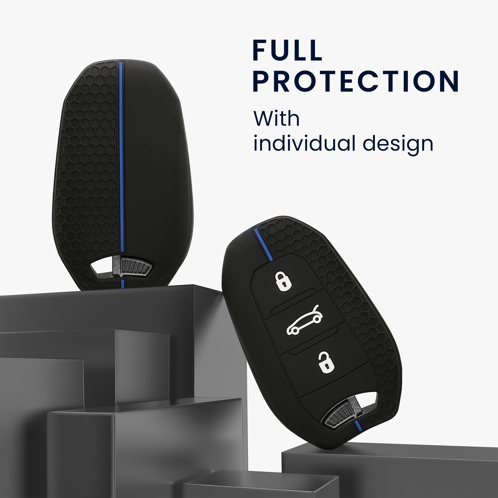 kwmobile Custodia Coprichiave Compatibile con Fiat 600 600e Hybrid Grande Panda Doblo K9 III Cover - Copri Telecomando Chiave Auto - Copri Chiavi Macchina nero/blu - 3