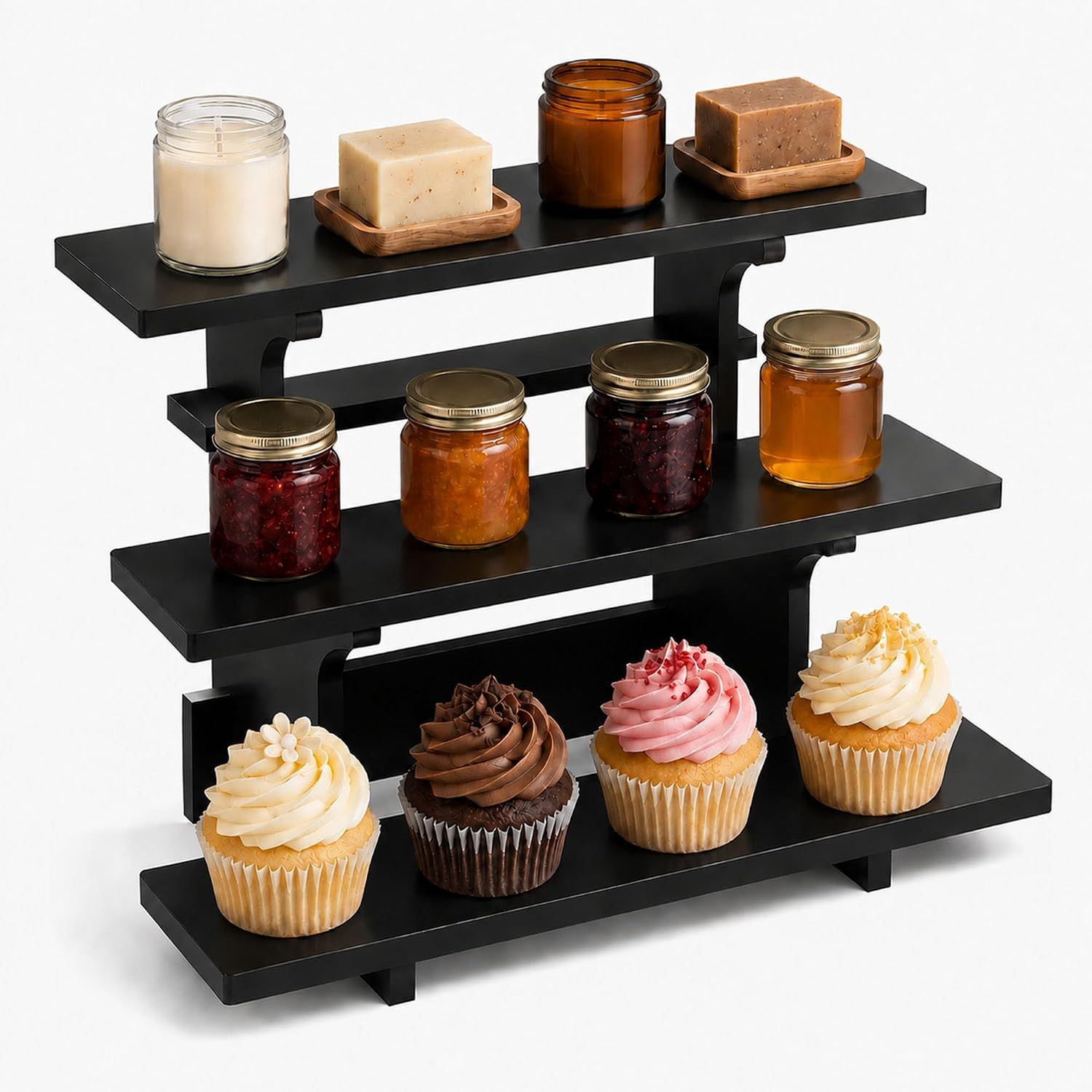 3 Tier Corner Table Display Stand for Vendors and Events - Portable White PVC Riser Shelf for Farmers Market, Craft Shows, Cupcakes, Perfume and Crystals (Corner White)