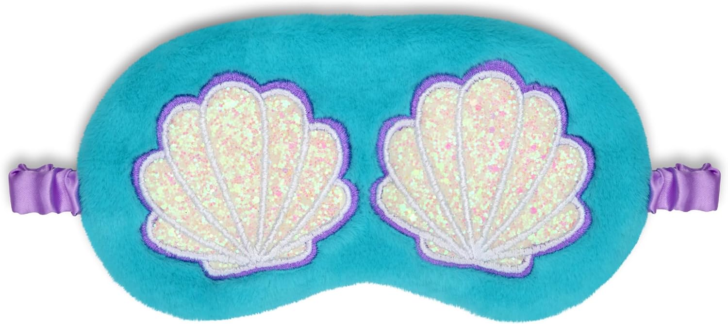 iscream Bold Brights Satin-Lined Silky Fur Sleep Mask for Girls – Glitter Sea Shells