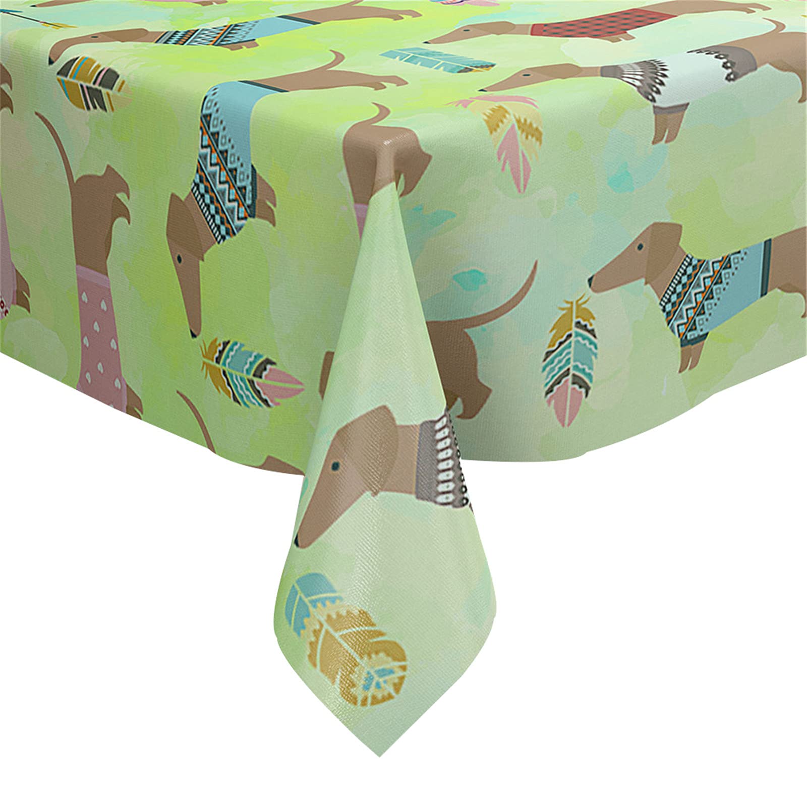 Morbuy Bohemia Style Table Cloths Rectangular Waterproof, 3D Dachshund Print Tablecloths Stain Resistant Tablecloth Wipe Clean Table Cover For Decorations Kitchen Garden Party (,100X140cm)