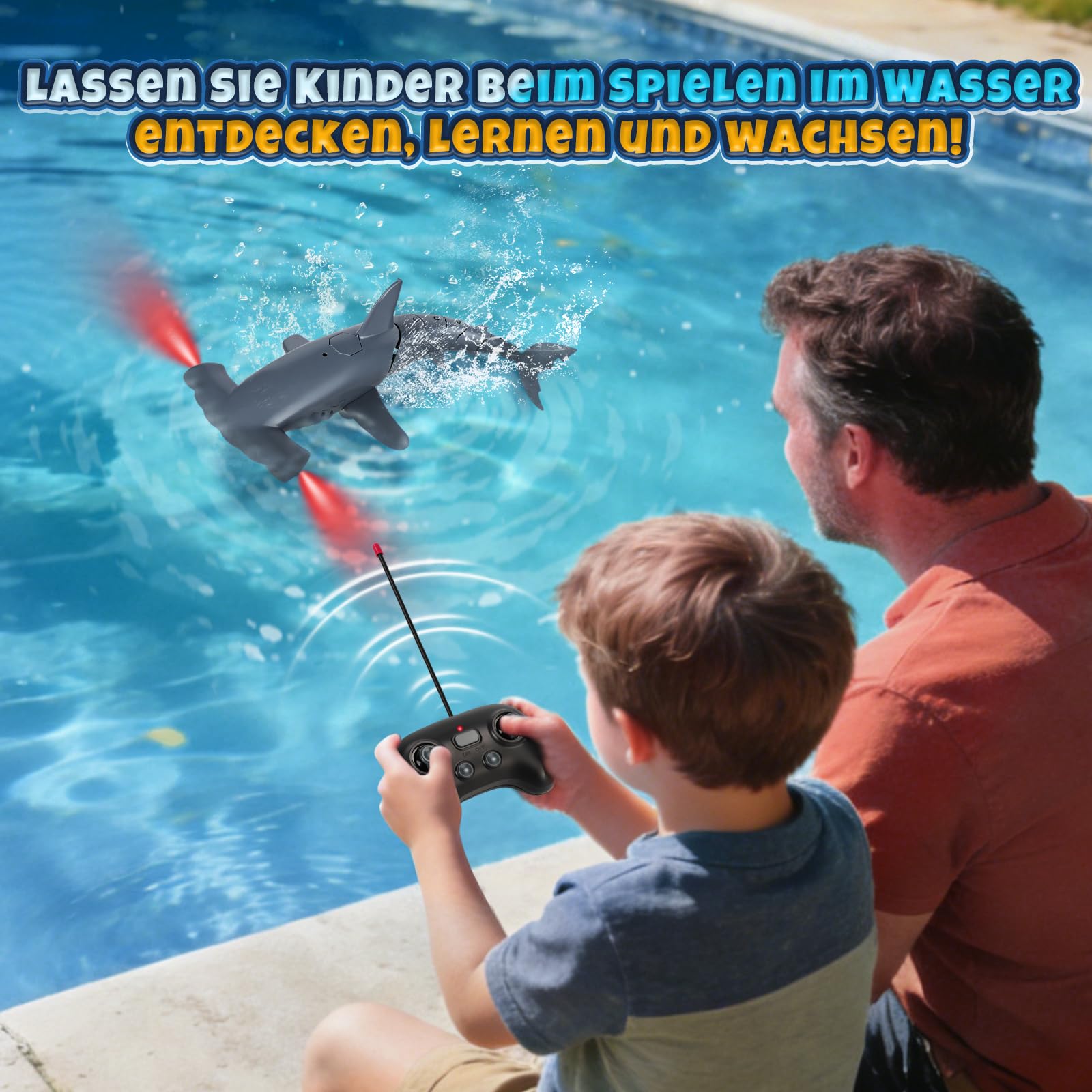 Ferngesteuerter Hai mit Tauchfunktion, 2.4GHz RC Hai mit LED-Licht, Unterwasser-Hai Spielzeug für Pool & Badewanne, Geschenk für Kinder ab 6 Jahren Jungen & Mädchen (Grau)