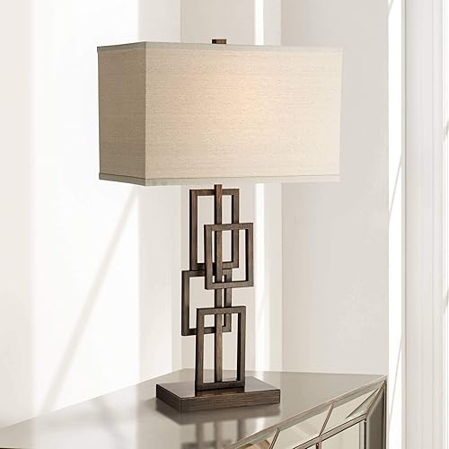 Miniatura 8 de 360 Lighting Kory Modern Industrial Table Lamps 26 12" Tall Set of 2 Dark Bronze Metal Geometric Stacked Rectangular Shade for Bedroom Living Room