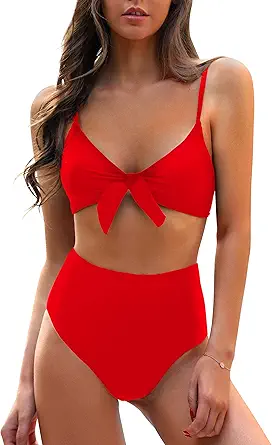 Blooming Jelly Womens High Waisted Bikini Set Tie Knot High Rise Two Piece Swimsuits Bathing Suits