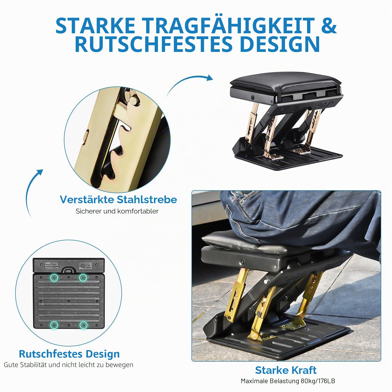Schreibtisch Fußstütze, Verstellbare Ergonomische Fußstütze mit Massageoberfläche, 4 Höhen- & 3 Neigungseinstellungen, Rutschfeste Büro Fußstütze für Haltungsunterstützung und Beinkomfort