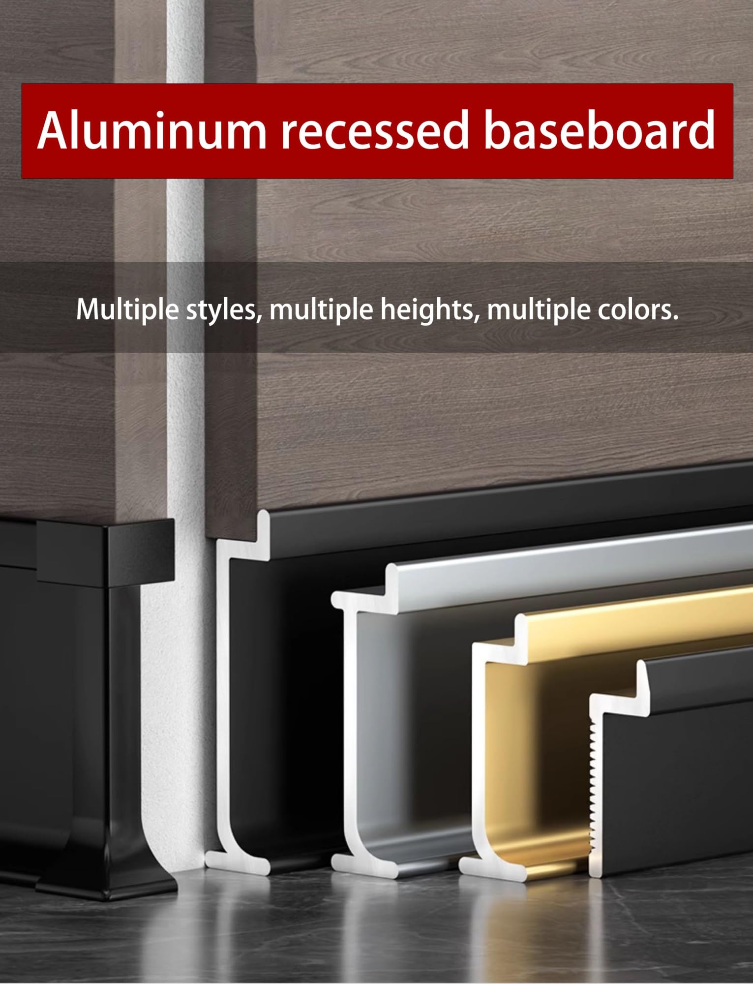Battiscopa da incasso in alluminio ultra sottile, rivestimento invisibile, set completo con angoli, battiscopa da incasso facile da installare