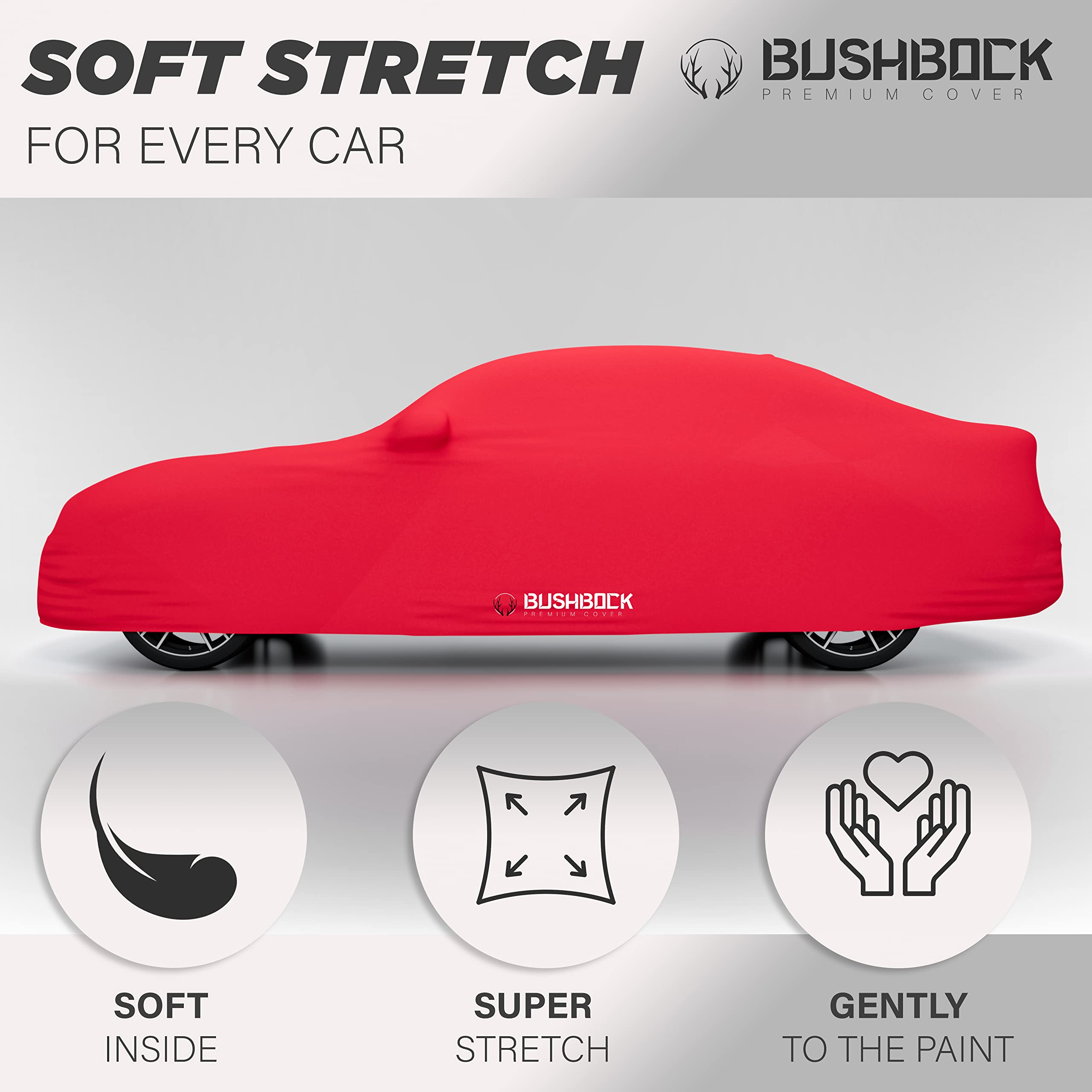 BUSHBOCK Premium Copertura per auto da interno compatibile con tutte le principali Car, Tessuto Elastico, Traspirante e Antipolvere, Morbido al Tatto (M, Rosso)