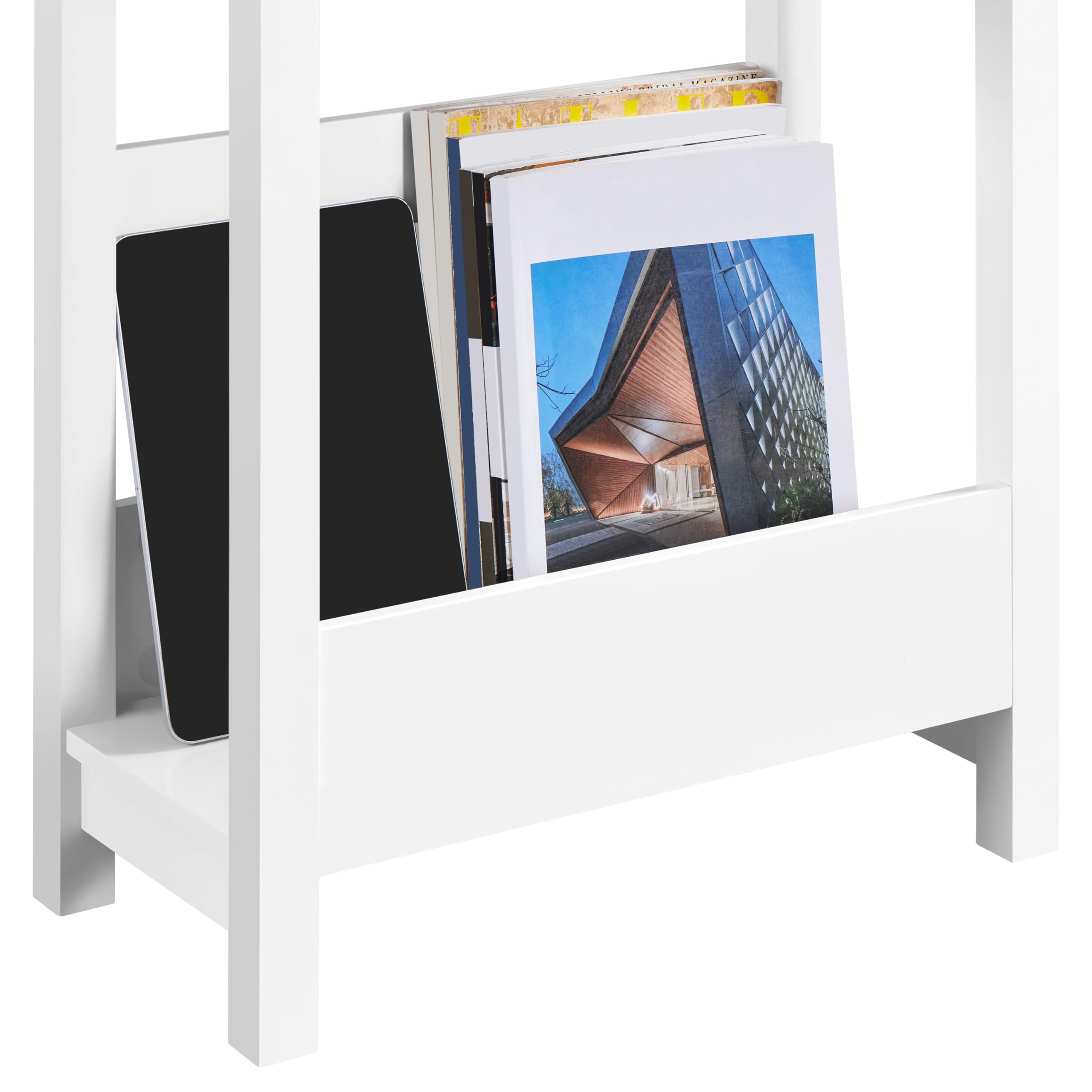 Yaheetech Tavolino Alto Bianco Tavolino Laterale da Divano Tavolino da Salotto Soggiorno Moderno con Scomparto Aperto e Cestino Portaoggetti 50 x 25 x 70 cm