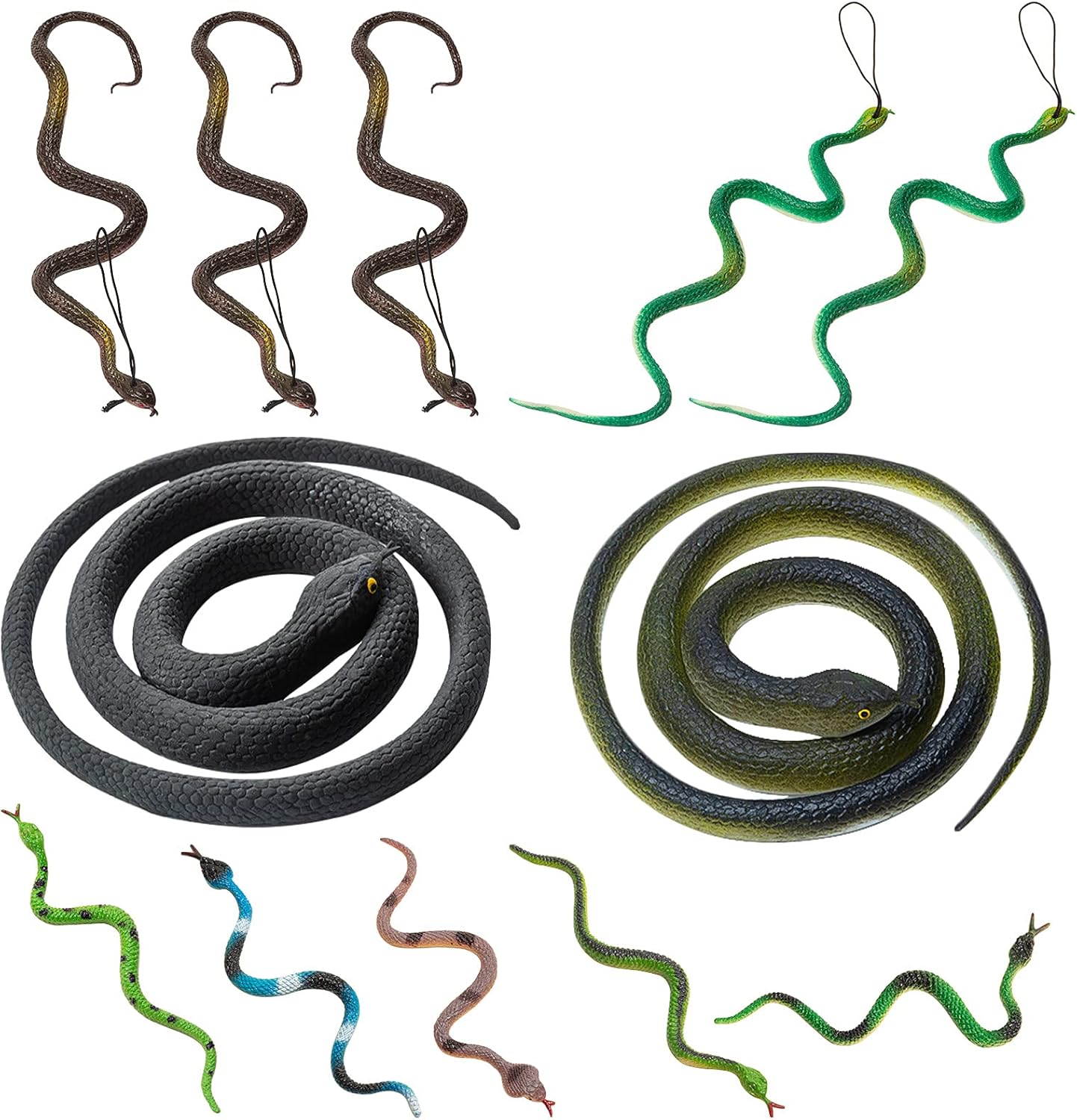 HFATMOS 12 PCS Realistic Rubber Snakes, Assorted Sizes